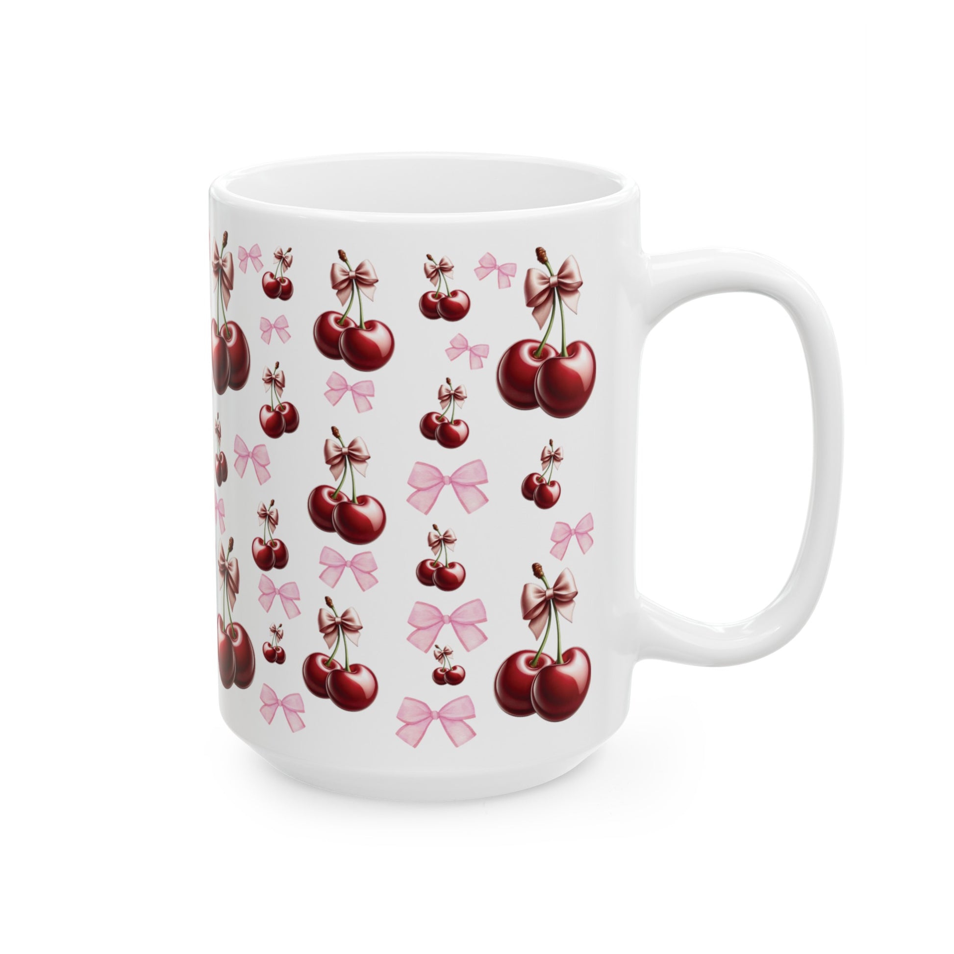 Cherry and Pink Bow Coffee Mugs Perfect for Your Morning Brew | 11 oz & 15 oz Sizes Cute and Stylish Mug for Tea, Cocoa, and More – Unique Gift for Cherry Lovers - MRSBYVALLE