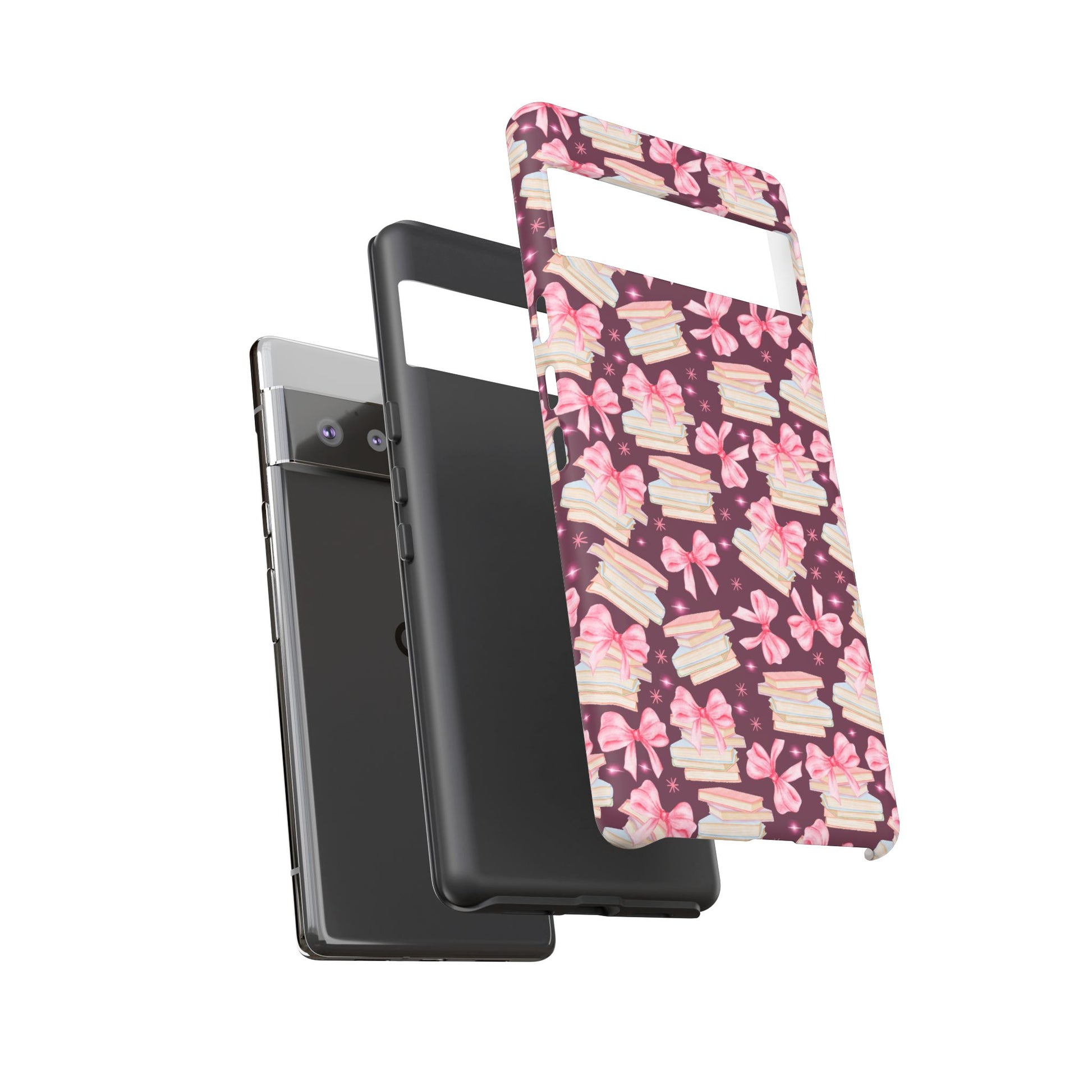 Coquette Pink Bows & Books Phone Case for iPhone 16 15 14 13 12  21 23 Samsung, and Pixel | Stylish Protective Cover Gift for Her Perfect for Floral Lover