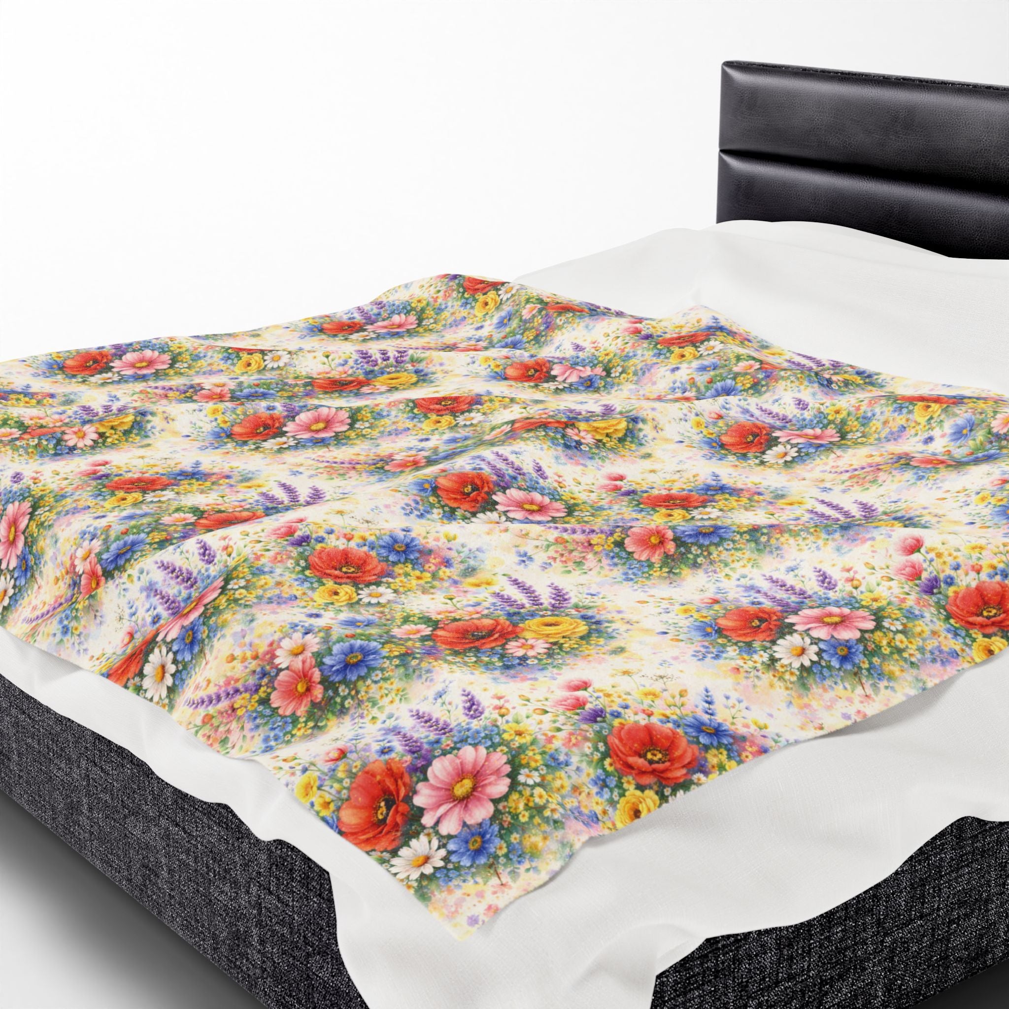 Plaid en peluche de fleurs sauvages à l'aquarelle — Jeté douillet floral