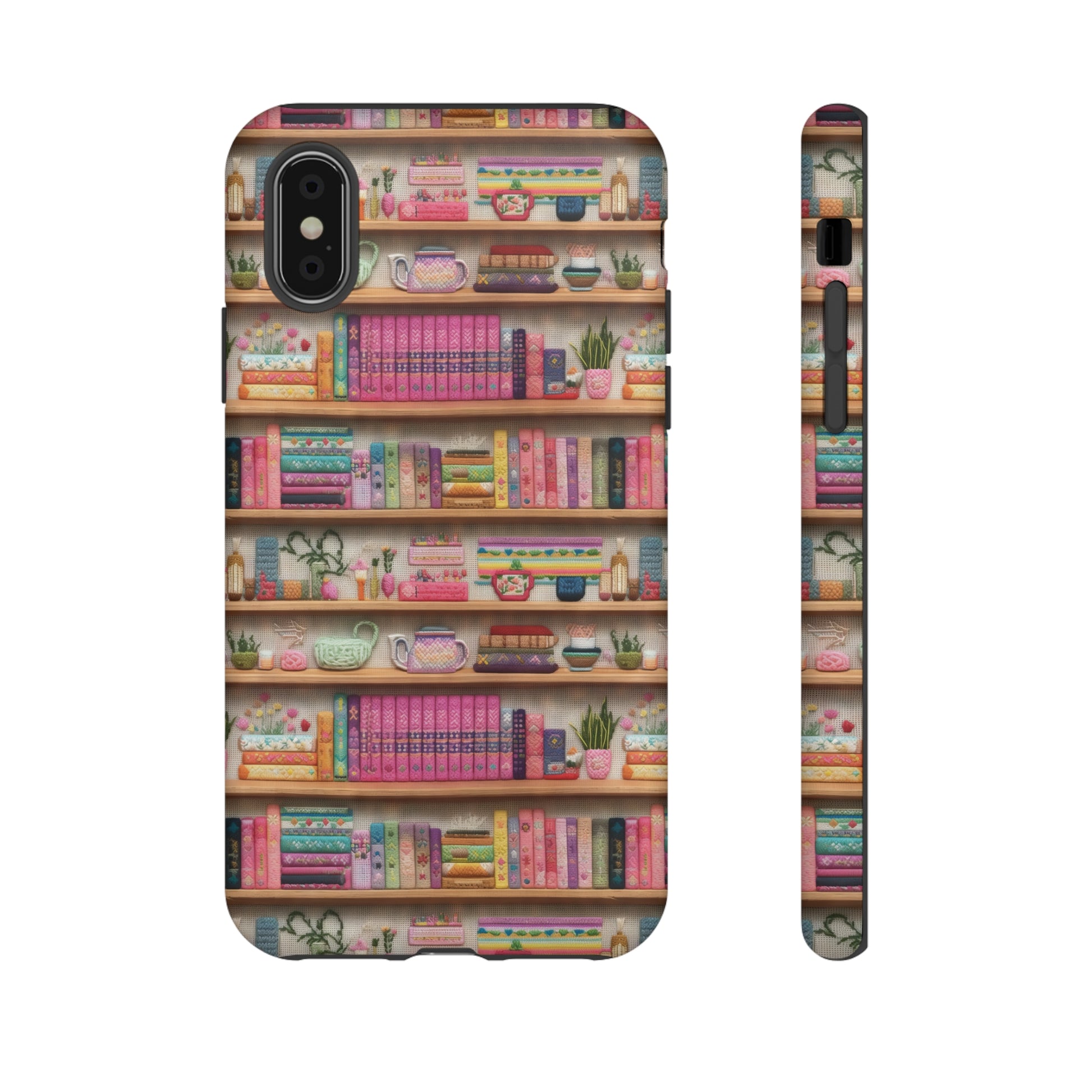Phone Case 3D Illusion Books & Shelf Embroidery Design with Vibrant Colors Gift for Her Phone 15, Samsung iPhone Samsung Gift for Her Case iPhone 15, Samsung iPhone Samsung Accessory Gift for Her.