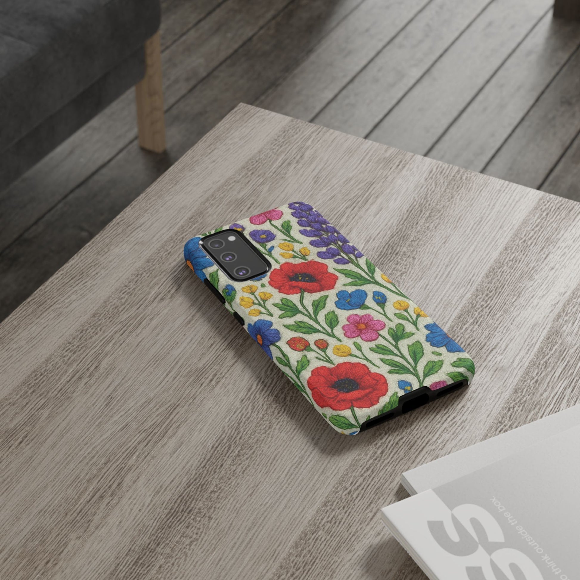 Bright 3D Illusion Wildflower Phone Case Cute Floral Design in Red, Pink, Blue – Aesthetic Protective Case for iPhone and  Android