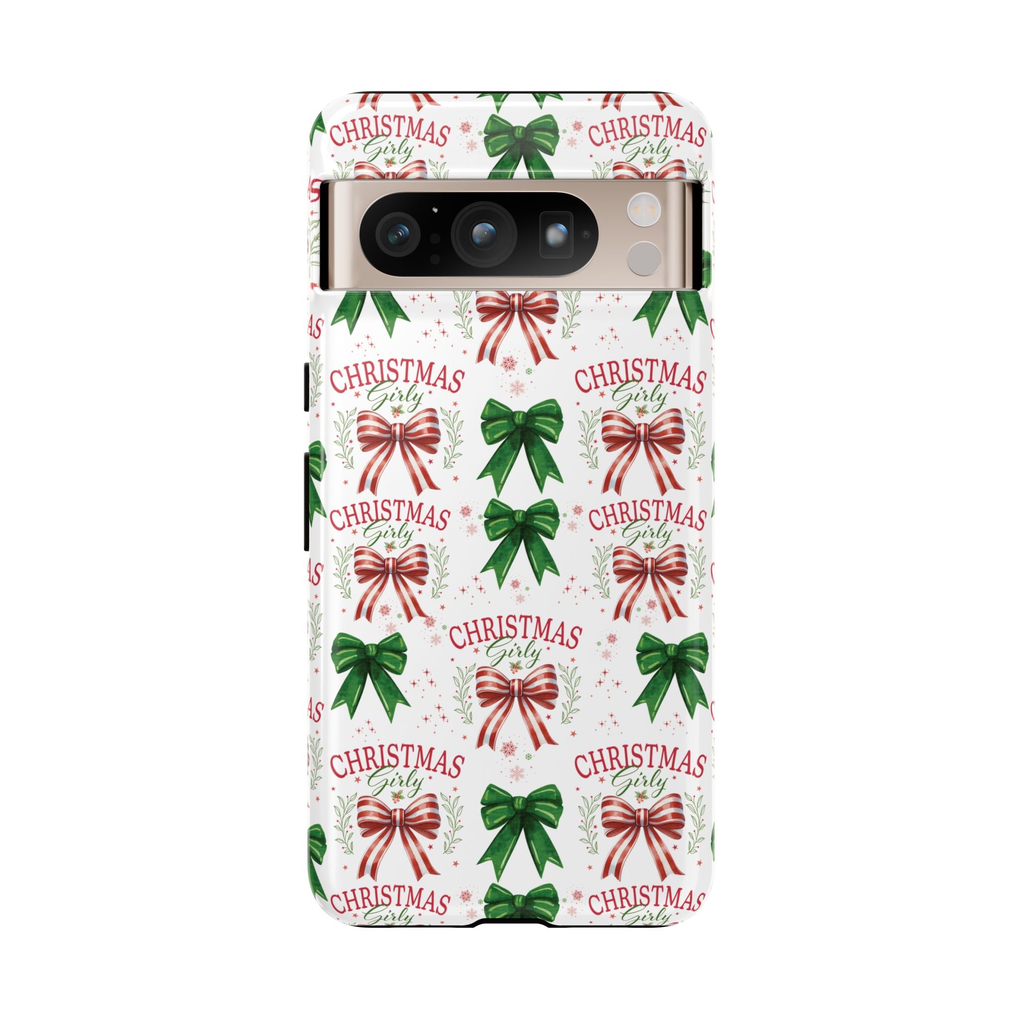 Girly Christmas Coquette Bows Pastel Phone Case for iPhone 17 16 15 23 Samsung, and Pixel | Stylish Protective Cover Gift for Her Perfect for Floral Lover