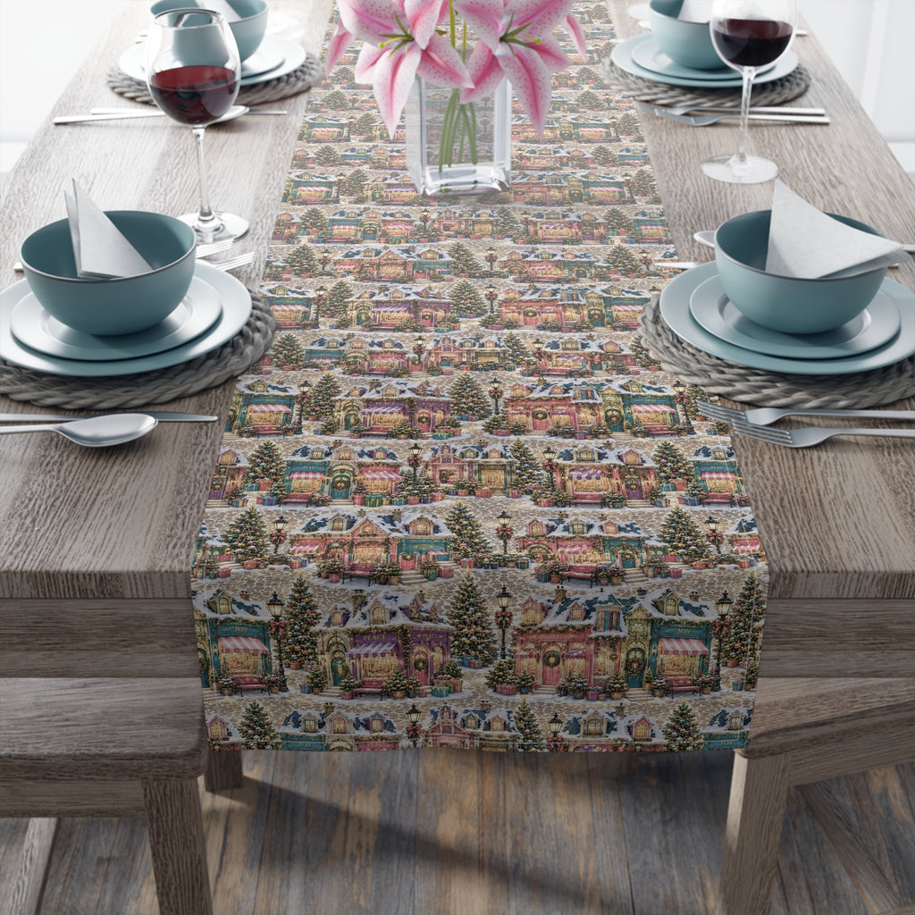 Vintage Christmas Village Table Runner Holiday Perfect Runner Village Scene Cottage