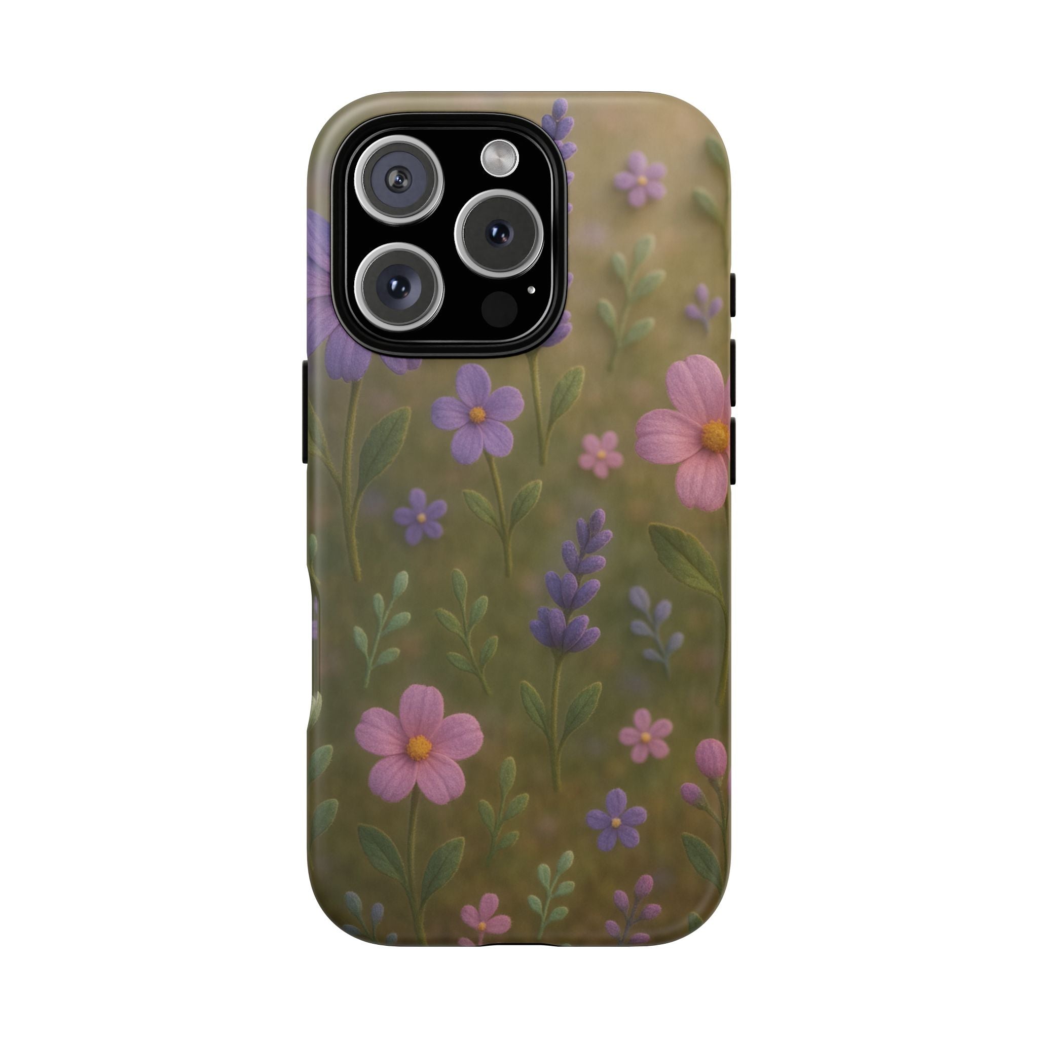 Pastel Flowers 3D Illusion Wildflower Phone Case Cute Pastel Floral Design in Lavender, Pink, Mint Green Aesthetic Protective Case for iPhone and  Android