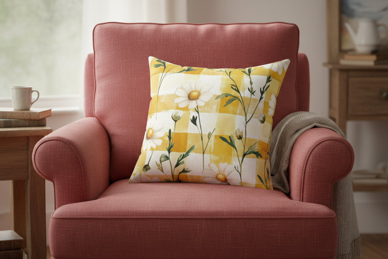 Decorative pillow with floral pattern on a white background