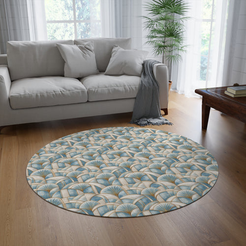 Blue & Gold Geometric Luxury  Round Rug