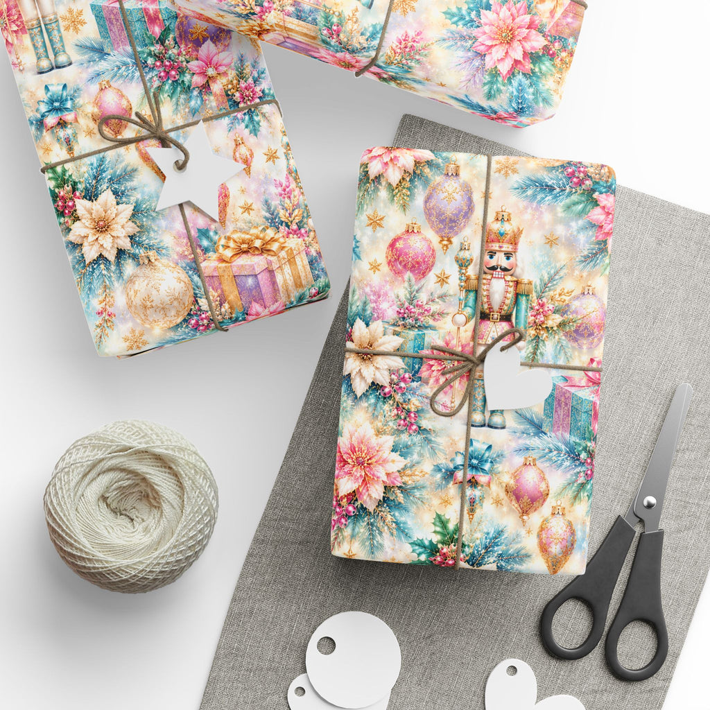 Luxury Nutcracker Christmas Wrapping Paper | Pastel Pink & Blue Holiday Gift Wrap | Elegant Winter Gift Wrap | Premium Christmas Paper