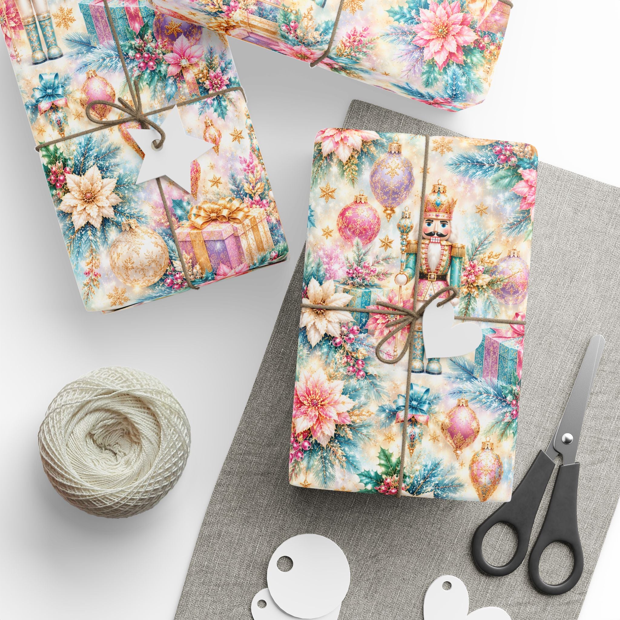 Luxury Nutcracker Christmas Wrapping Paper | Pastel Pink & Blue Holiday Gift Wrap | Elegant Winter Gift Wrap | Premium Christmas Paper