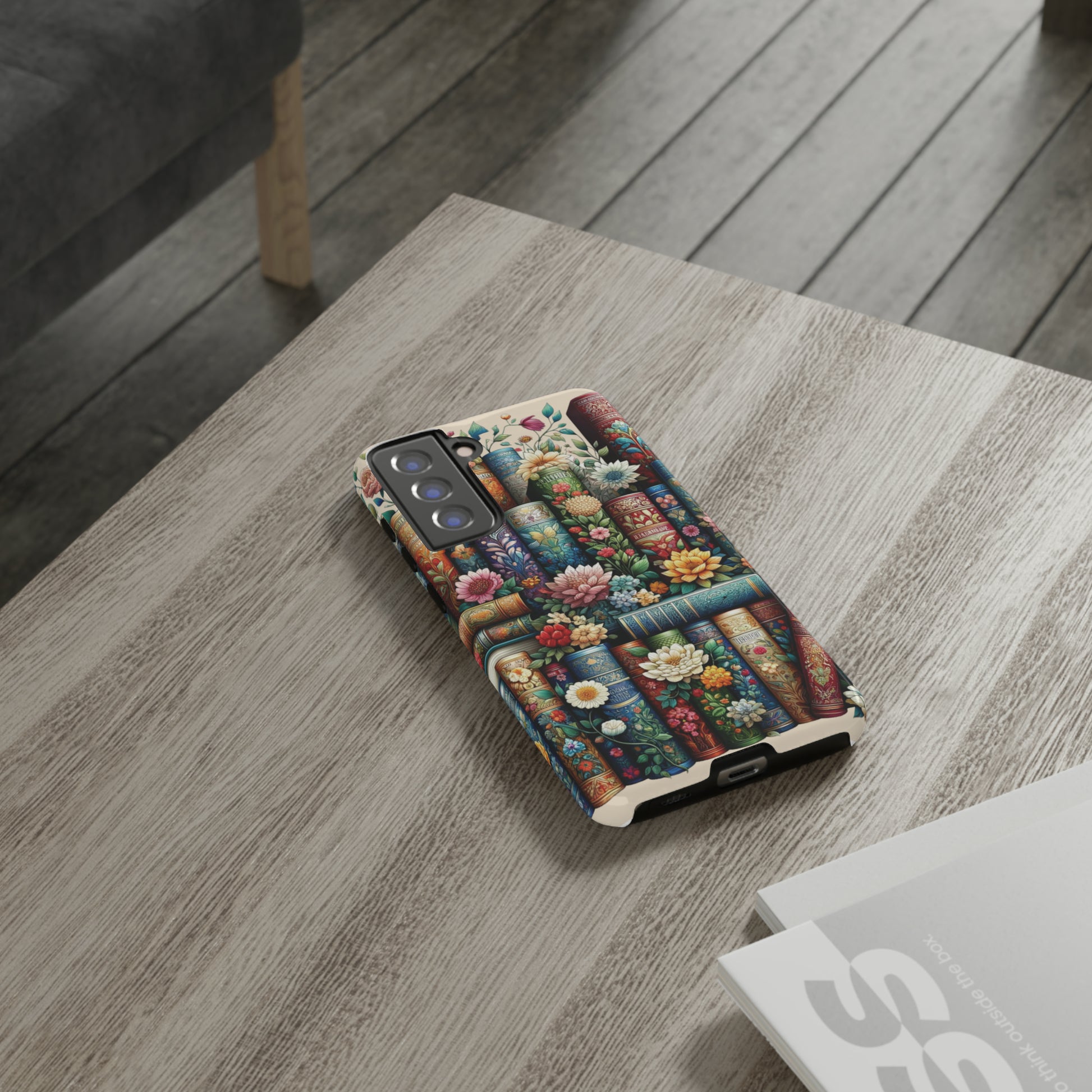 Books and Floral Boho Luxury Phone Tough Case Floral Elegant Durable Stylish for Modern Devices iPhone 15, Samsung iPhone Samsung Accessory Gift for Her.