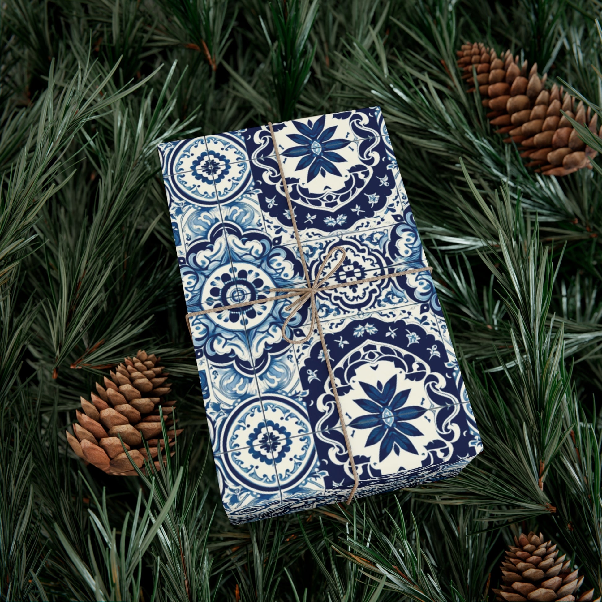 Blue Tile Design Wrapping Paper Pink Elegance Perfect for Gifts Weddings, Bridal Baby Showers, Mother's Day, Christmas All Occasion - MRSBYVALLE
