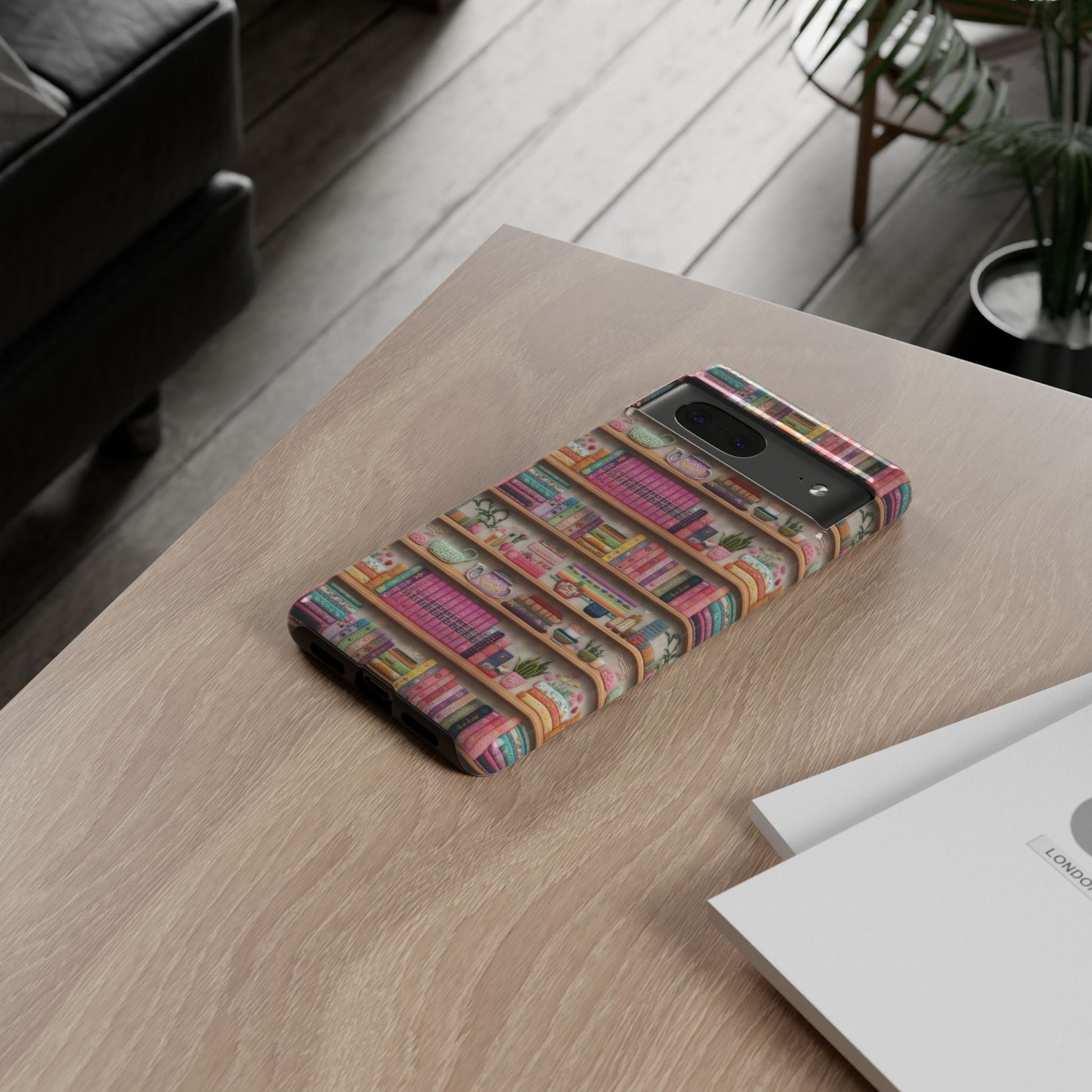 Whimsical 3D Embroidery Illusion Books on Pastel Shelves Phone Case for iPhone, Samsung & Pixel: Unique Accessory for Literary Enthusiasts Gift for Her Perfect for Floral Lover