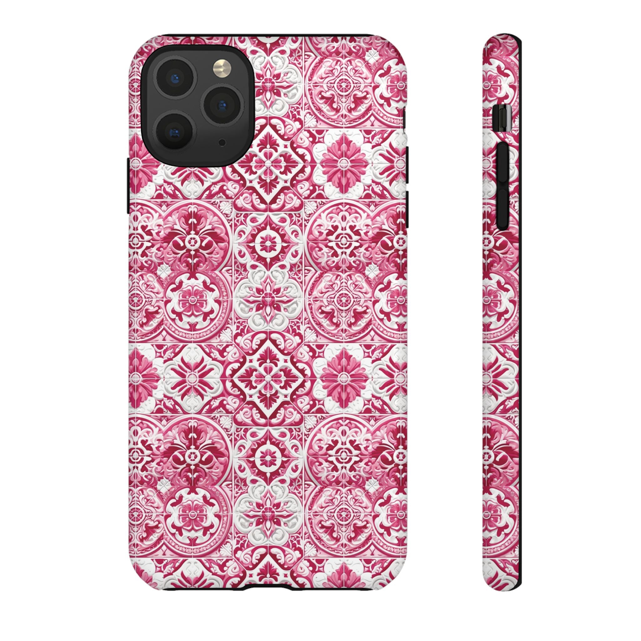 Pink and White Mediterranean Tile Design Phone Case - Stylish, Protective Cover for All Models Gift for Mom Accessory Gift for Her