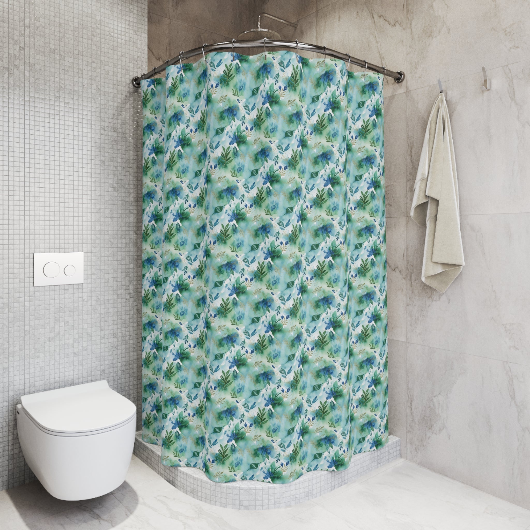 Boho Watercolor Shower Curtain | Modern Blue Green Artistic Design | Stylish Bathroom Upgrade | Unique Home Décor for a Fresh, Contemporary
