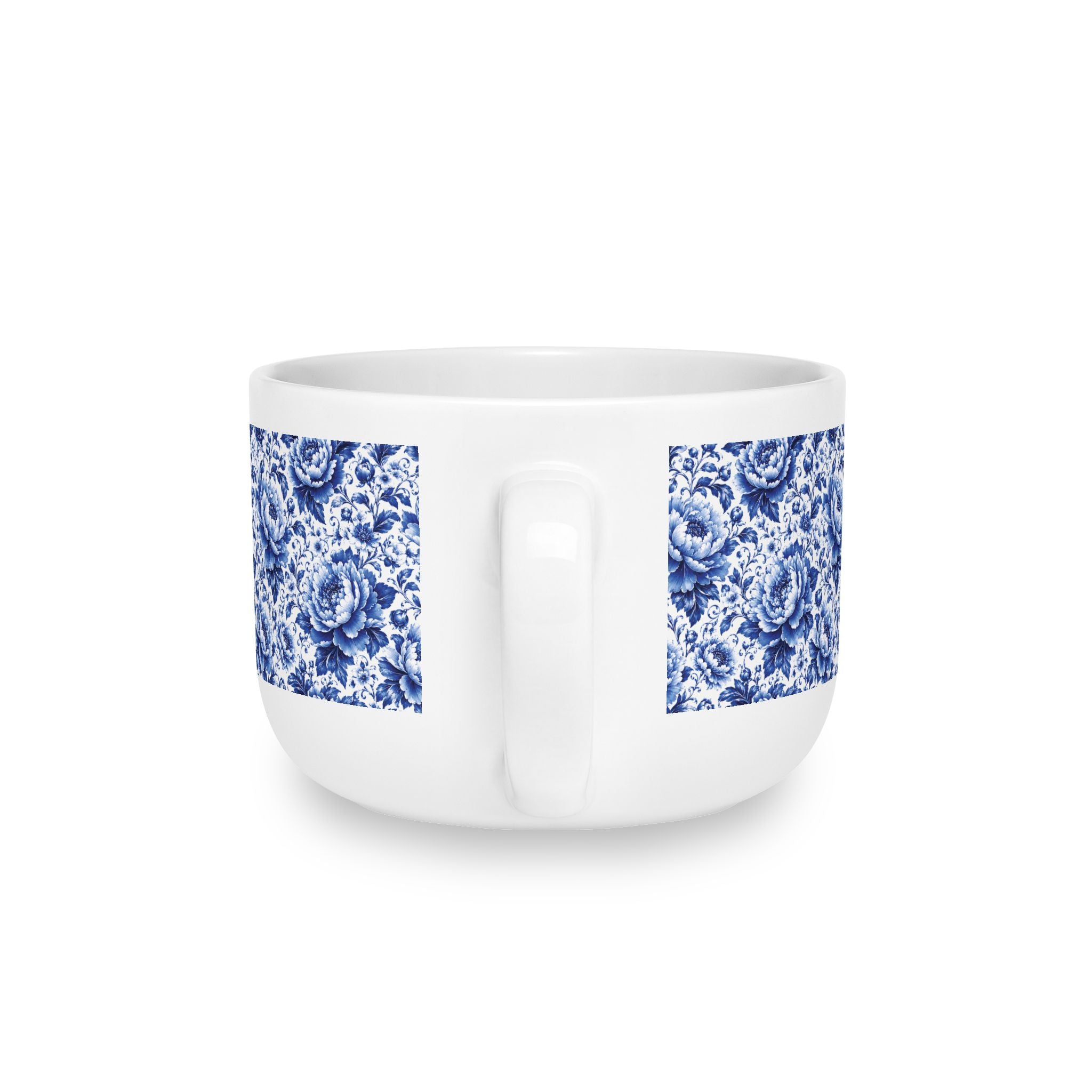 Blue & White Chinoiserie Peony 25 oz Ceramic Latte Mug | Elegant Floral Coffee Cup