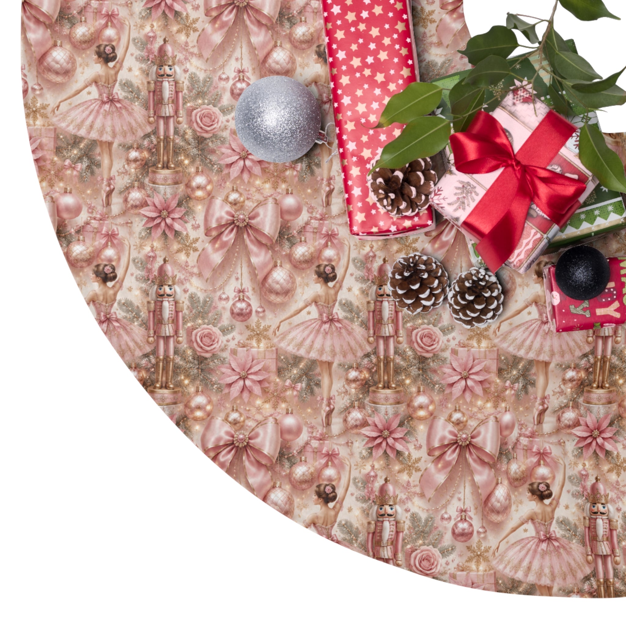 Pink Ballerina Nutcracker Tree Skirt — Vintage Ballet Christmas Décor Christmas