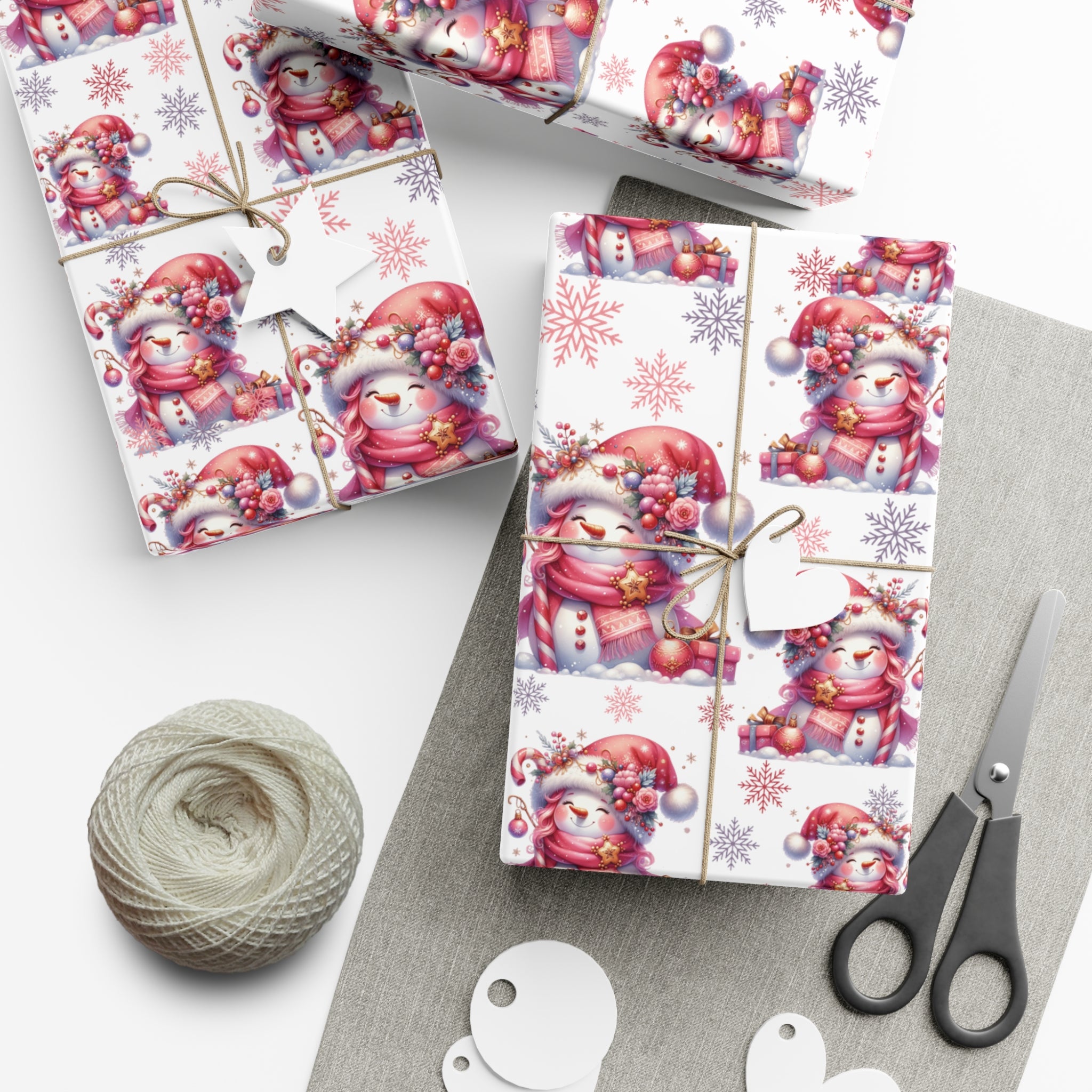 Pink Christmas Snow People Theme Wrapping Paper Vintage-Inspired Gift Wrap Perfect for Christmas Gifts and Special Occasions, Moms Gift - MRSBYVALLE