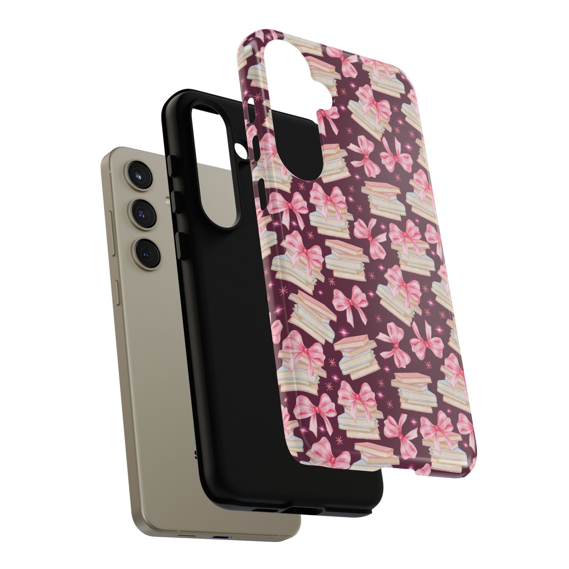 Coquette Pink Bows & Books Phone Case for iPhone 16 15 14 13 12  21 23 Samsung, and Pixel | Stylish Protective Cover Gift for Her Perfect for Floral Lover