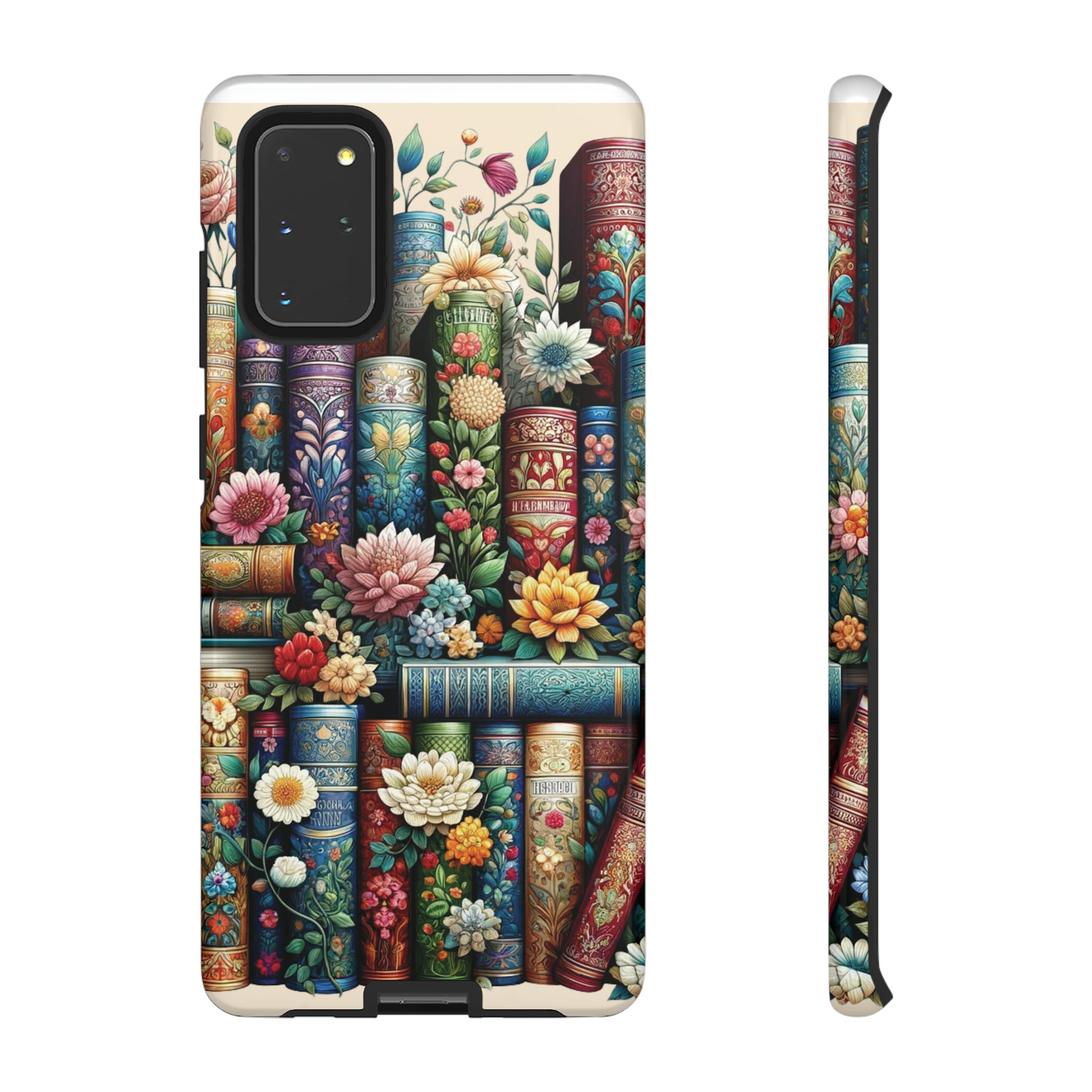 Books and Floral Boho Luxury Phone Tough Case Floral Elegant Durable Stylish for Modern Devices iPhone 15, Samsung iPhone Samsung Accessory Gift for Her.