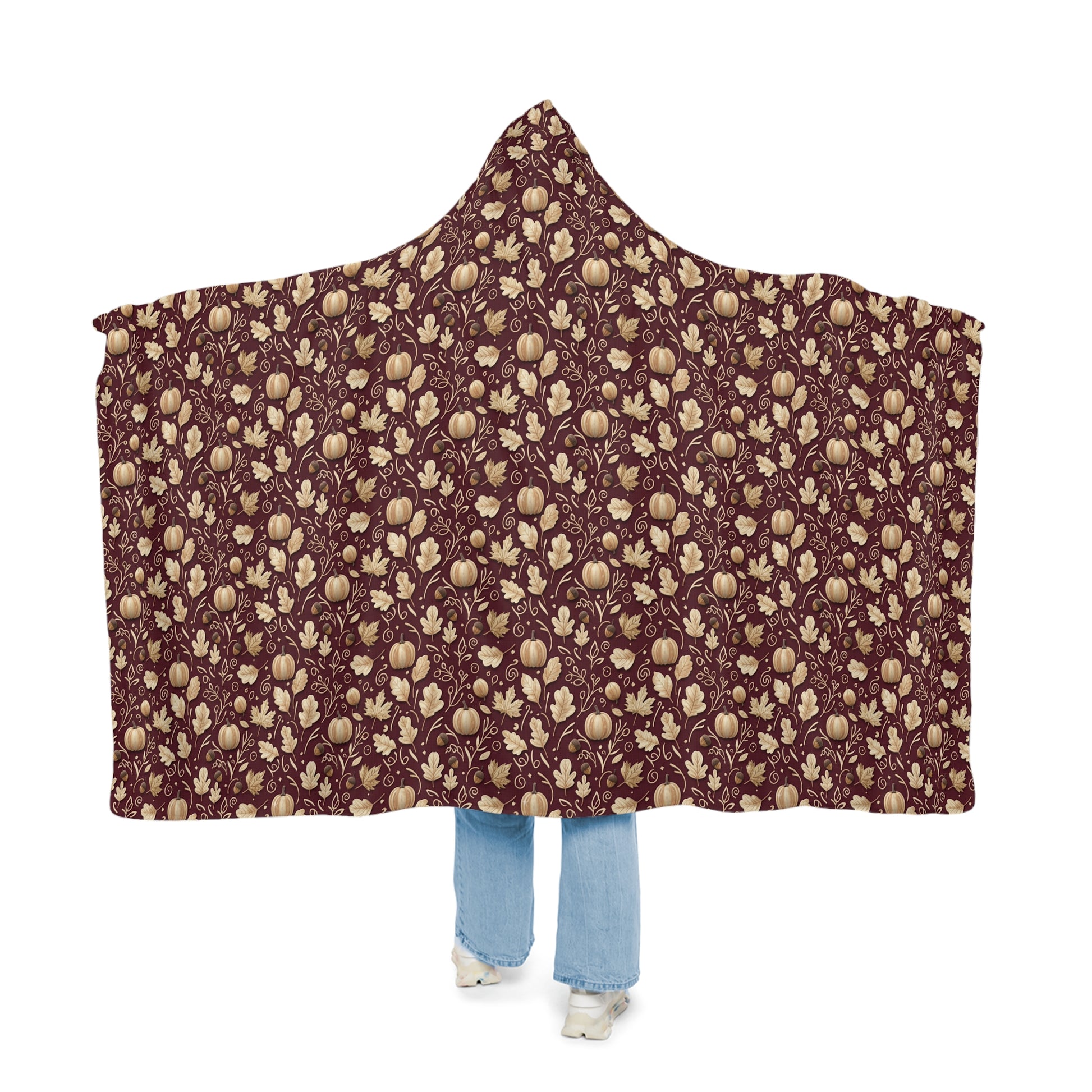 Burgundy Fall Hooded Blanket, Ultra Soft Wearable Autumn Throw, Cozy Rustic Harvest Wrap for Adults & Teens Perfect Gift Birthday, Christmas
