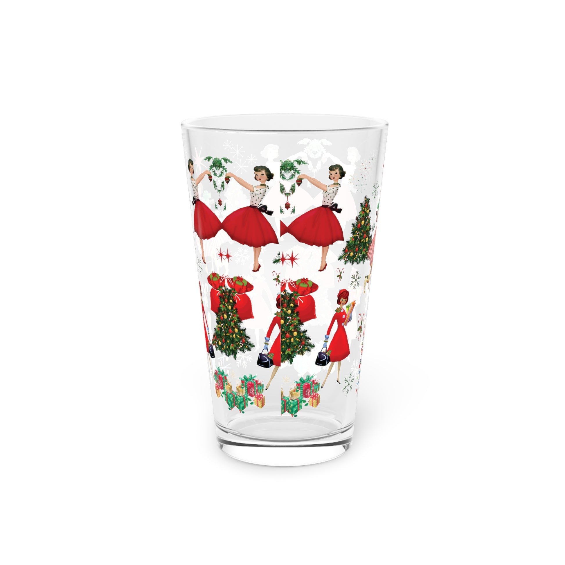 1950s Vintage 16 oz Pint Glass Retro Christmas Design | Unique Holiday Drinkware | Perfect Nostalgic Gifts & Decorations |Ideal Gift for Christmas Celebrations Elegance Durable, Glassware Perfect for Parties - MRSBYVALLE