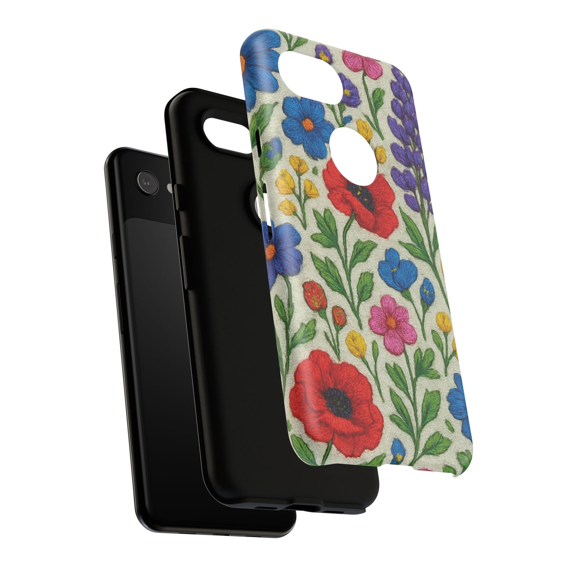 Bright 3D Illusion Wildflower Phone Case Cute Floral Design in Red, Pink, Blue – Aesthetic Protective Case for iPhone and  Android