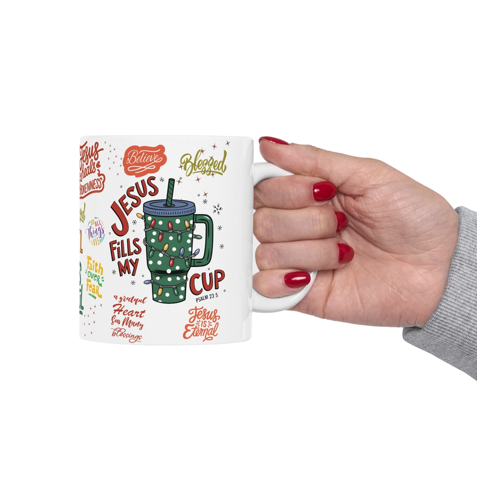 Jesus Fills My Cup Mug – 11oz & 15oz Bible Verse & Christian Affirmation Coffee Cup, Perfect Faith Gift for Home or Office Gift for Mom