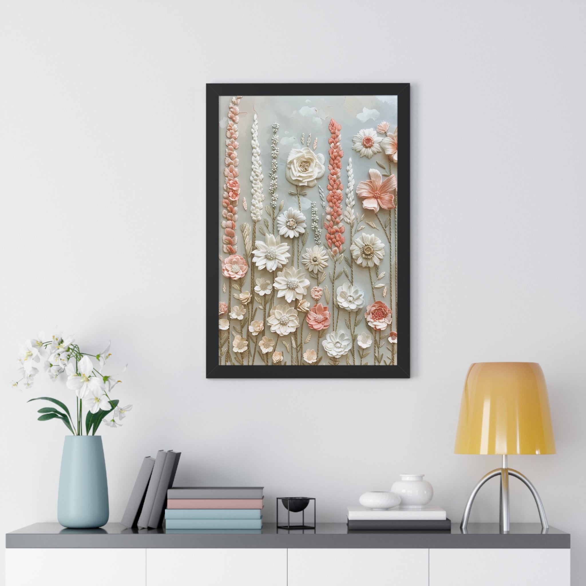 Delicate Pastel Floral Wall Art Captivating Blossom Patterns in Soft Hues and Elegant Home Décor Perfect for Living Rooms, Bedrooms, and Cozy Corners Encased in Black, White, or Walnut Frames with Durable Ready to Hang  Timelessly Crafted. - MRSBYVALLE