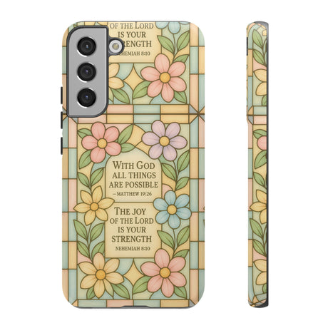 Pastel Stained Glass Bible Verse Phone Case Christian Affirmation Cover, Soft Geometric Design, iPhone Samsung Google, Faith Gift for Her Bible Verse or Affirmation | Protective, Inspirational Gift for Christians
