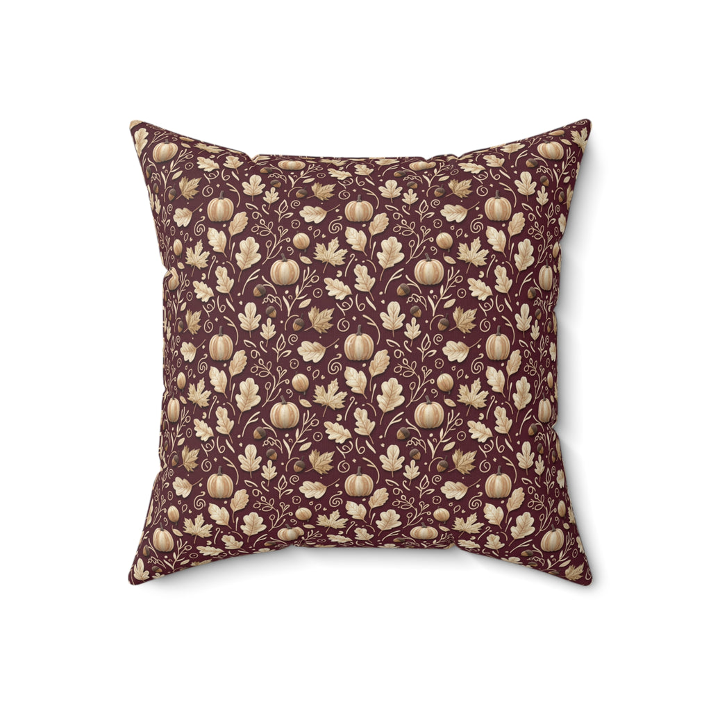 Burgundy Fall Pillow, Autumn Leaves Throw Cushion, Cozy Rustic Harvest Home Decor Accent for Living Room & Bedroom Pillow Included Housewarming