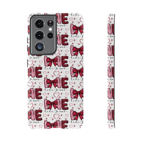 Love Like Jesus Red Bows and Hearts—Tough, Faithful Phone Cases & Religious iPhone Accessories: Protect Your Device & Show Your Faith