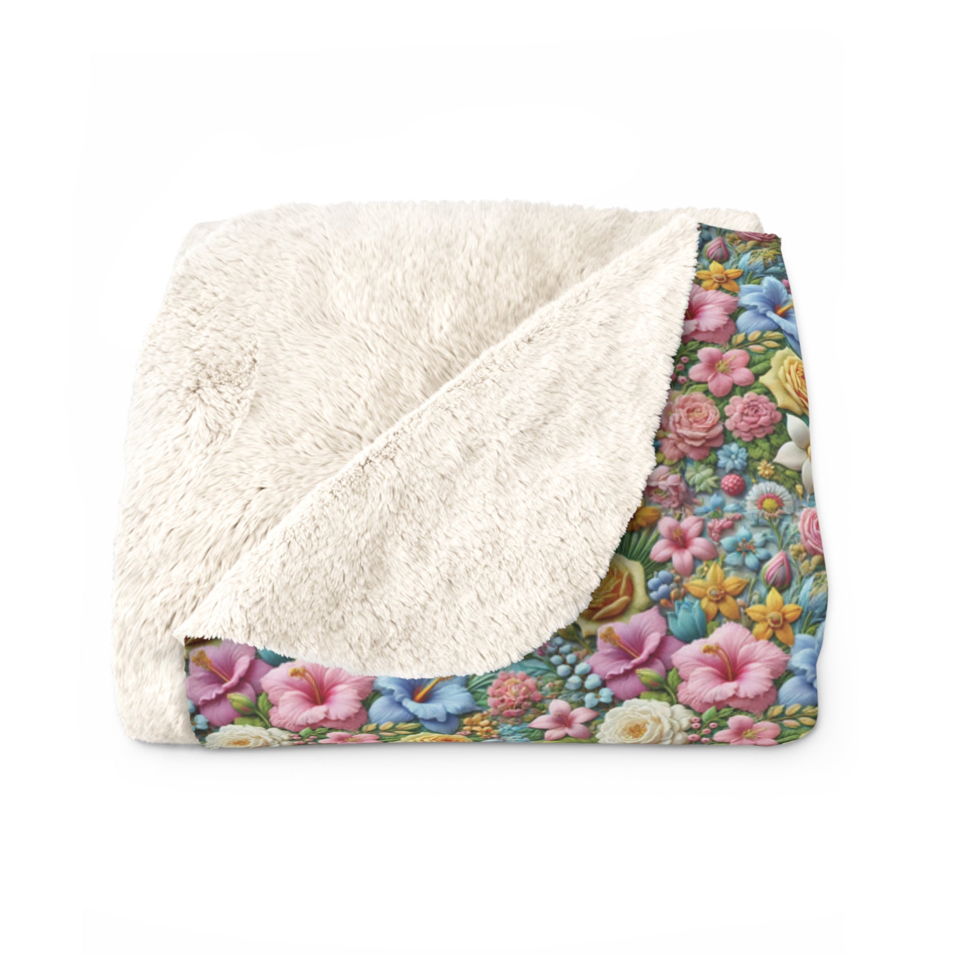 Pastel Floral Sherpa Blanket – Cozy and Elegant, Soft Fleece with Beautiful Flower Design, Perfect for Home Décor, Lounging, or as a Thoughtful Gift for her - MRSBYVALLE