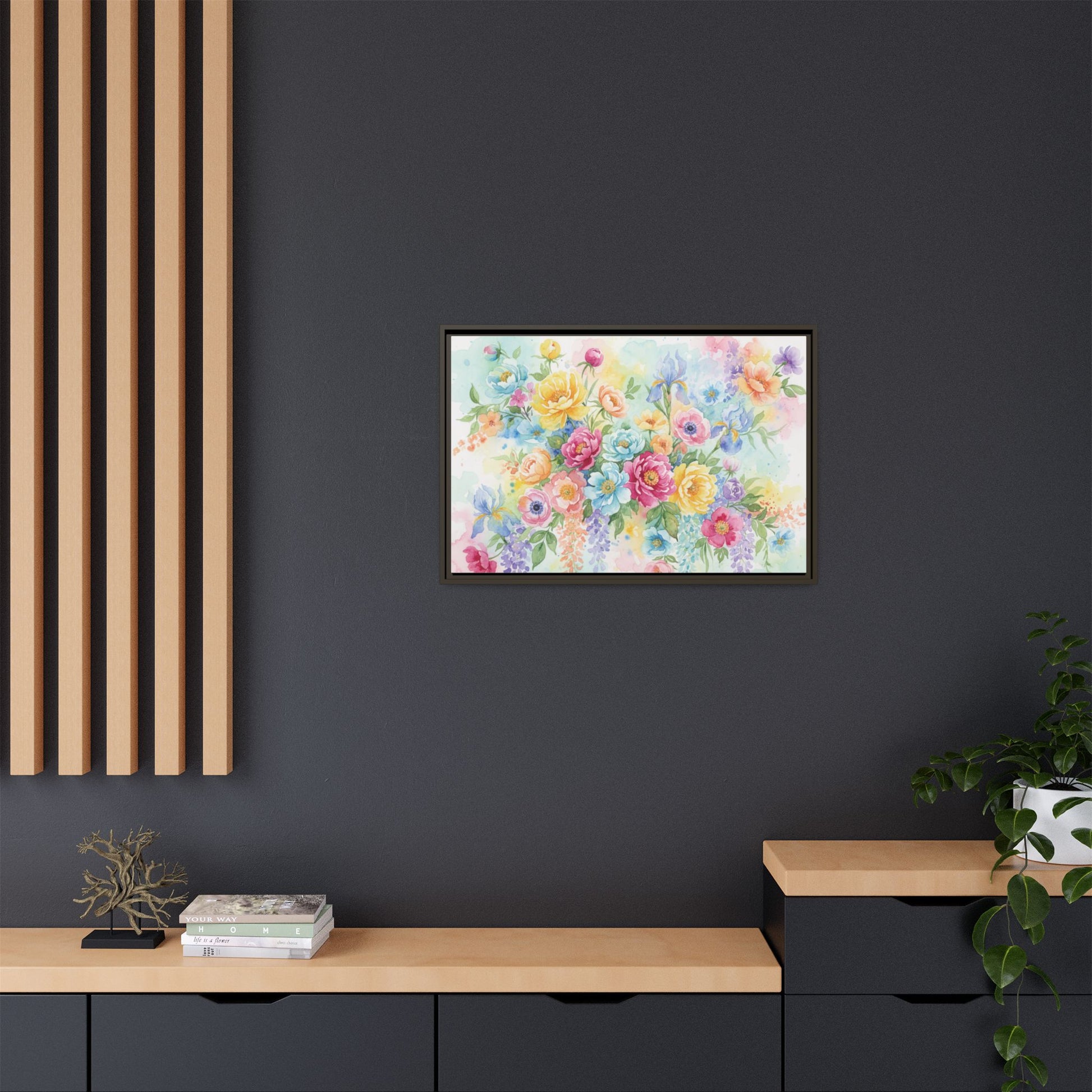 Watercolor Floral Bouquet Canvas, Framed Matte Wall Art | Multi-Color Wall Art