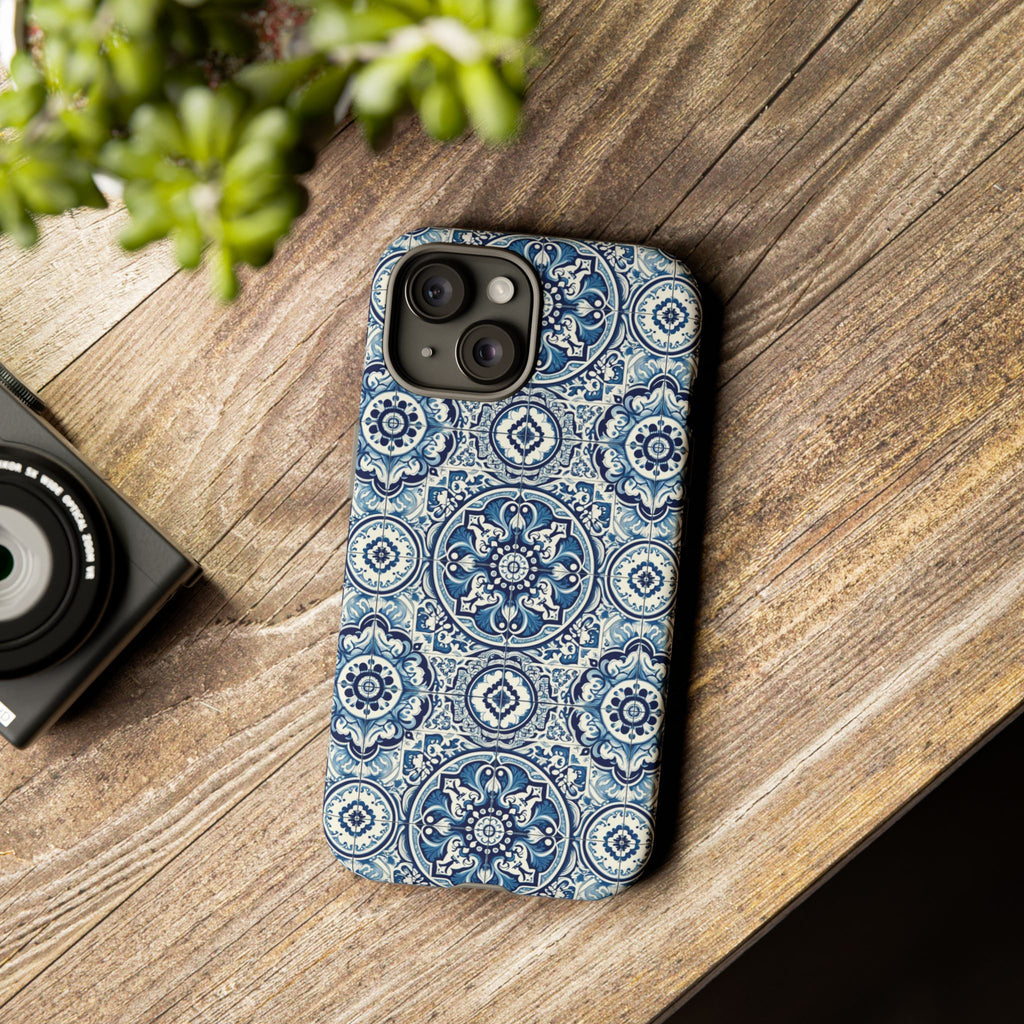 Azulejo Tile Phone Case Elegant Mediterranean Blue Porcelain Design iPhone 17, 16, 15, Samsung iPhone Samsung Accessory Gift for Her