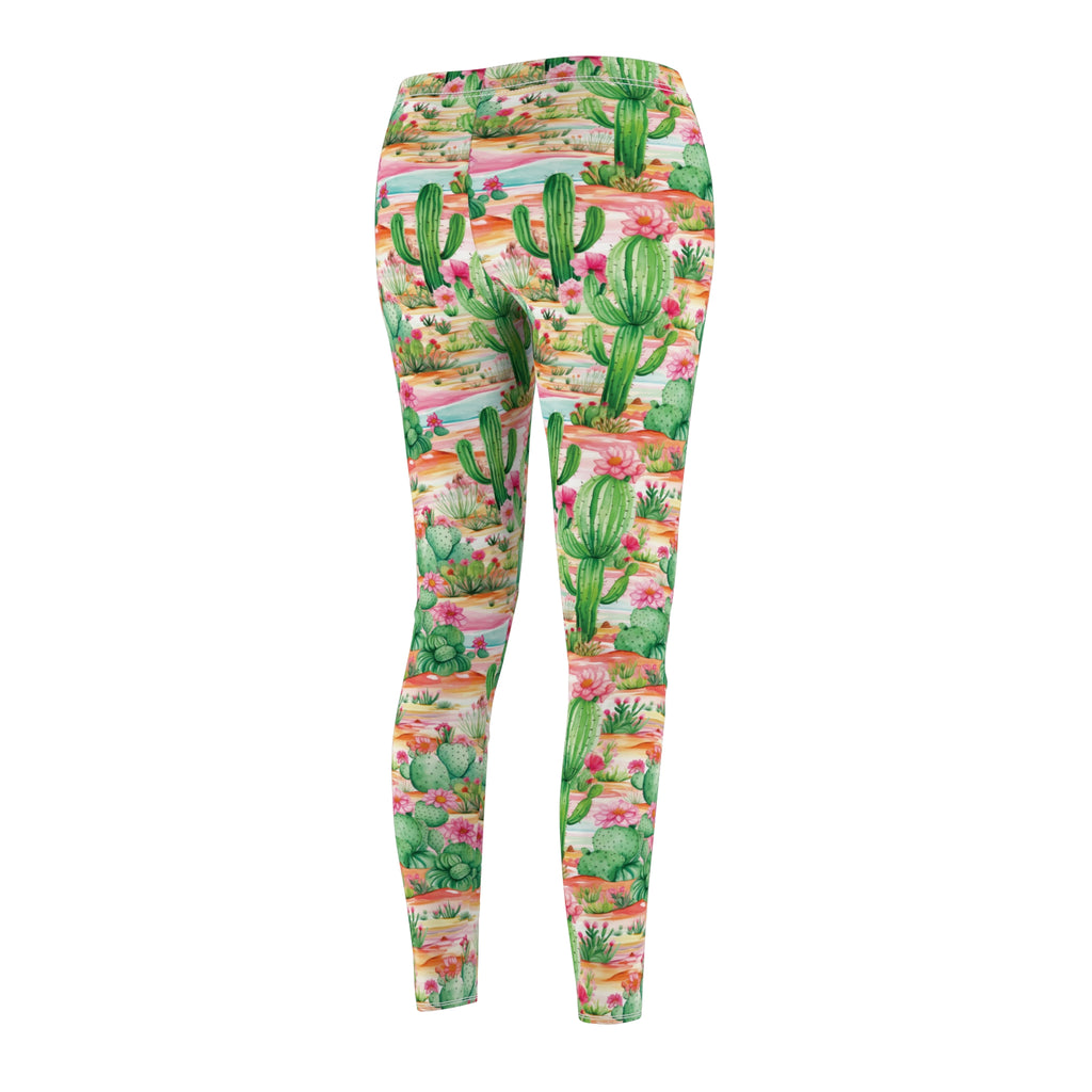 Chic Cactus Pink & Mint Green Abstract Women's Leggings – Stylish Casual Pants for Everyday, Yoga, or Lounging | Soft, Comfy, and Perfect for Active Living Perfect Gift Idea for Her – Available in Plus Sizes - MRSBYVALLE