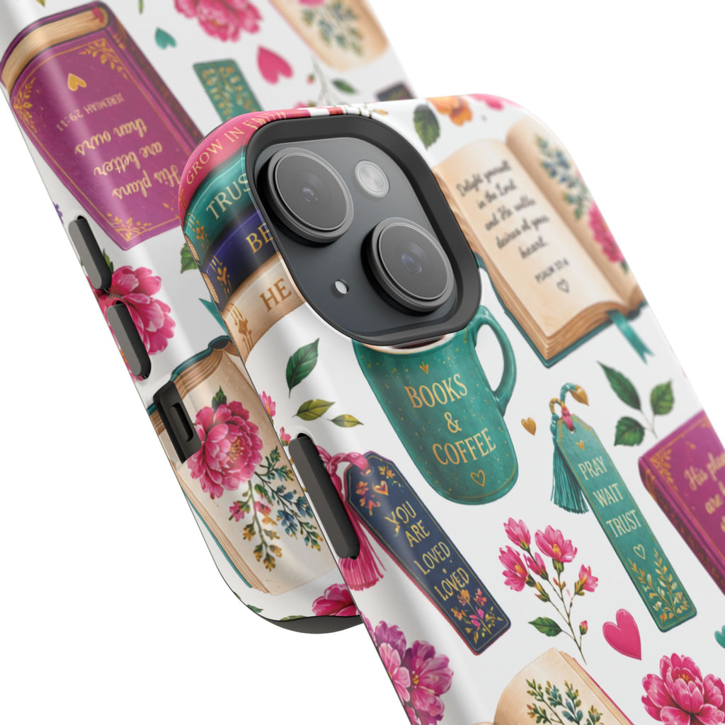 Christian Books & Coffee Phone Case — Magnetic Impact-Resistant Christian Gift
