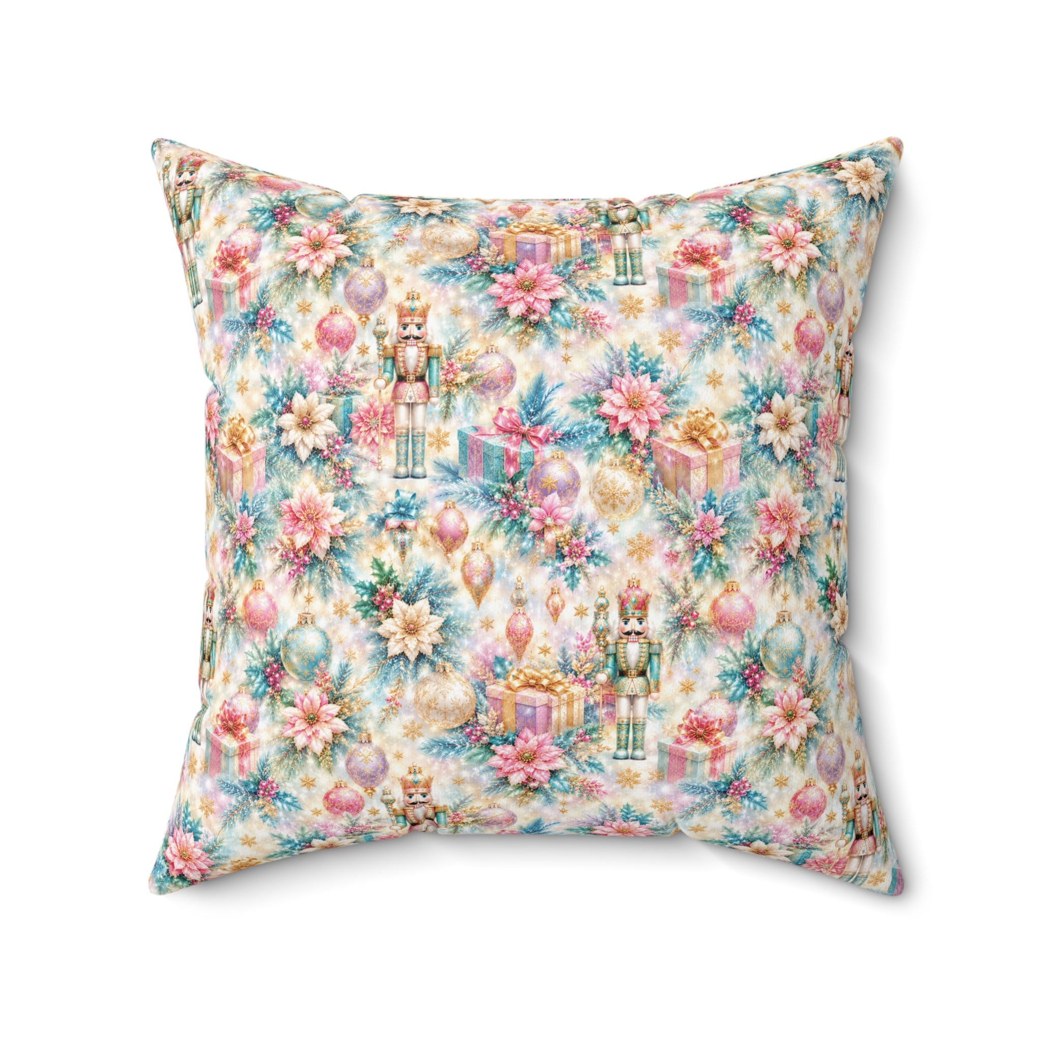 Luxury Nutcracker Christmas Throw Pillow | Pastel Pink Blue Holiday Decor Cushion | Elegant Winter Home Decor Gift | Christmas Accent Pillow