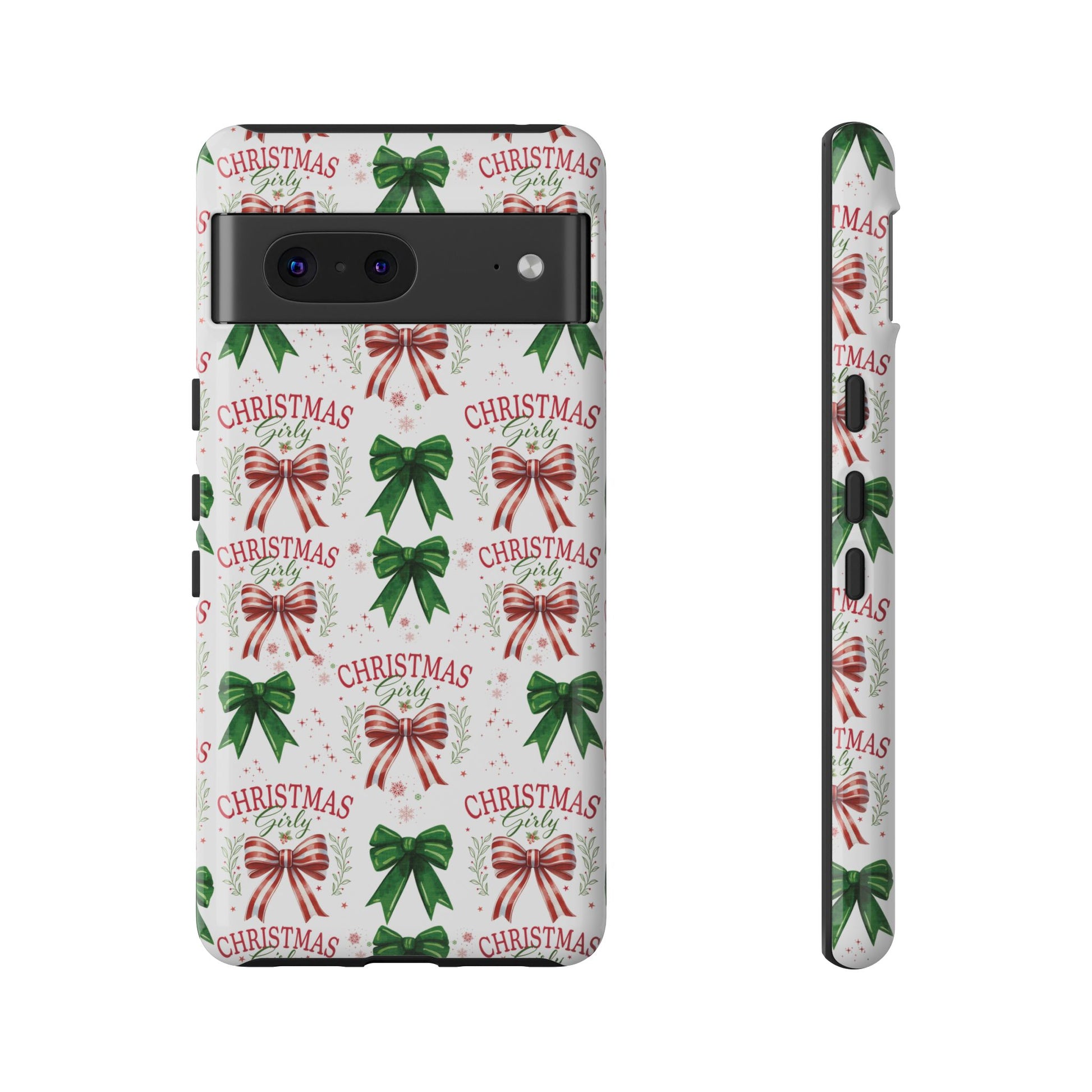 Girly Christmas Coquette Bows Pastel Phone Case for iPhone 17 16 15 23 Samsung, and Pixel | Stylish Protective Cover Gift for Her Perfect for Floral Lover