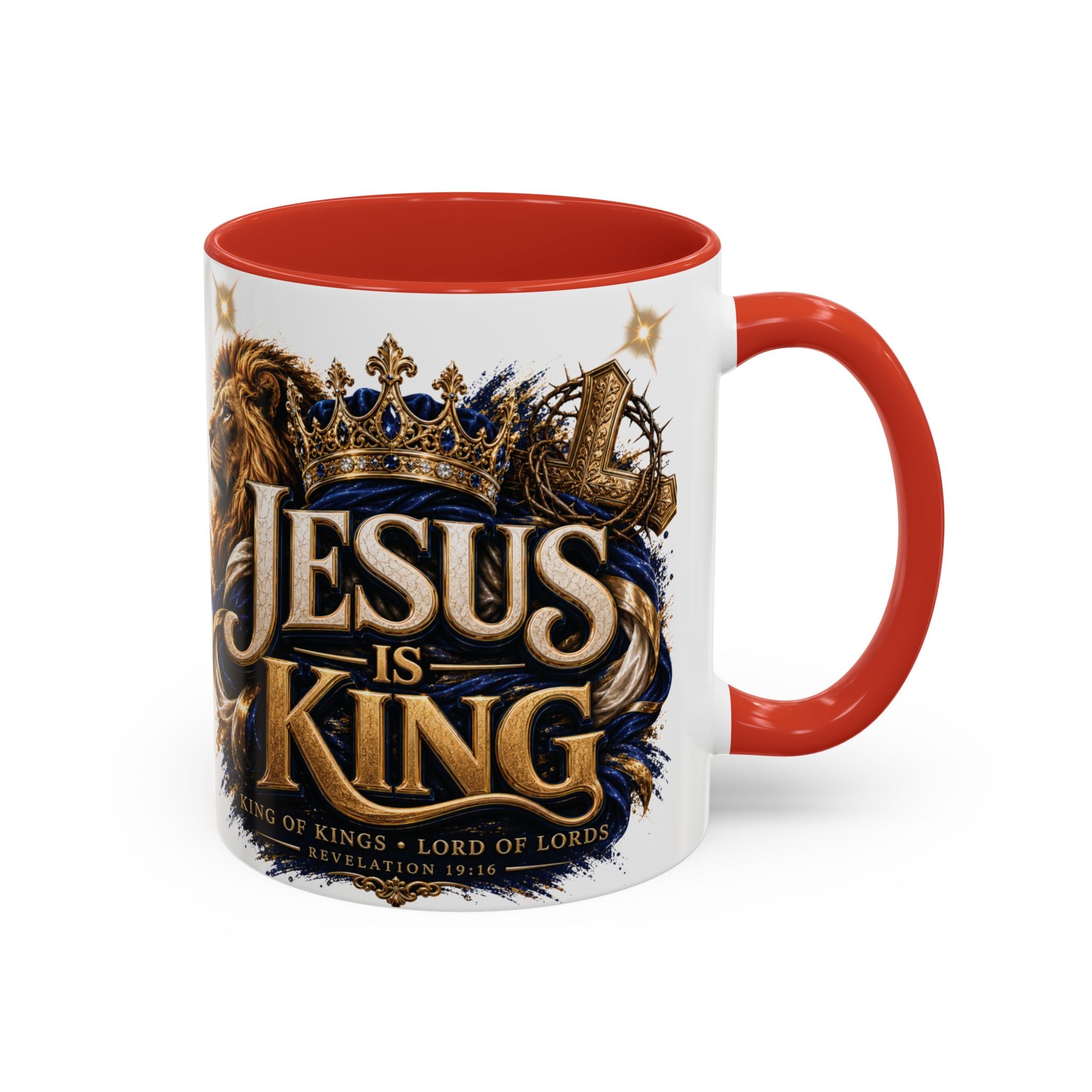 Jesus Is King Coffee Mug Christian Faith Accent Mug (11/15oz) Gift for Dad Mom