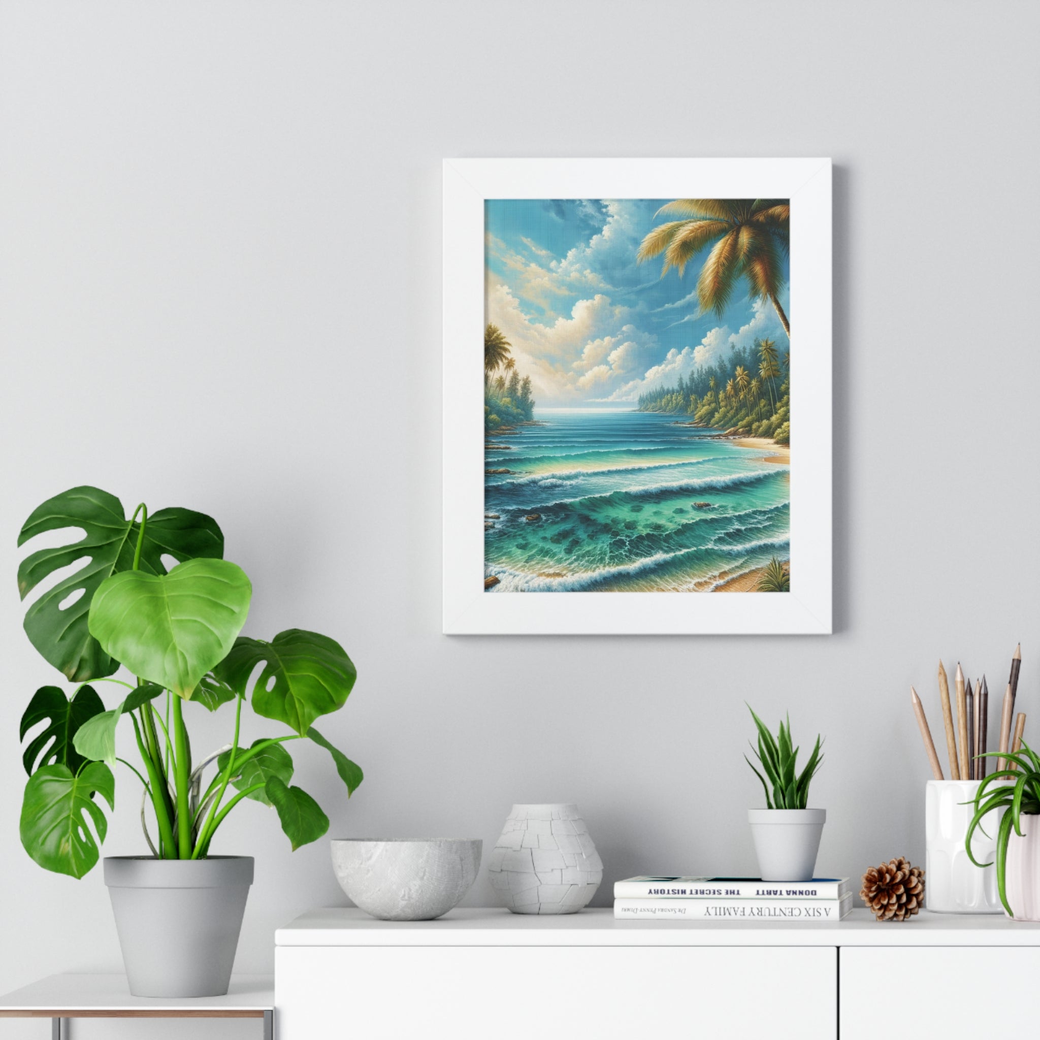 Coastal Bliss Ocean Beach View Framed Canvas Wall Art for Home Decor Framed Canvas Print Wall Art Classic Encased in Black, White, or Walnut Frames with Durable Acrylic Protection Ready to Hang  Timelessly Crafted..