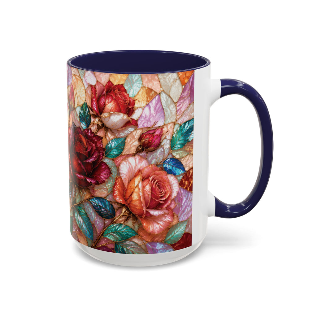 Floral Stained-Glass Accent Coffee Mug Colorful Rose Pattern (11/15 oz) Gift for Her