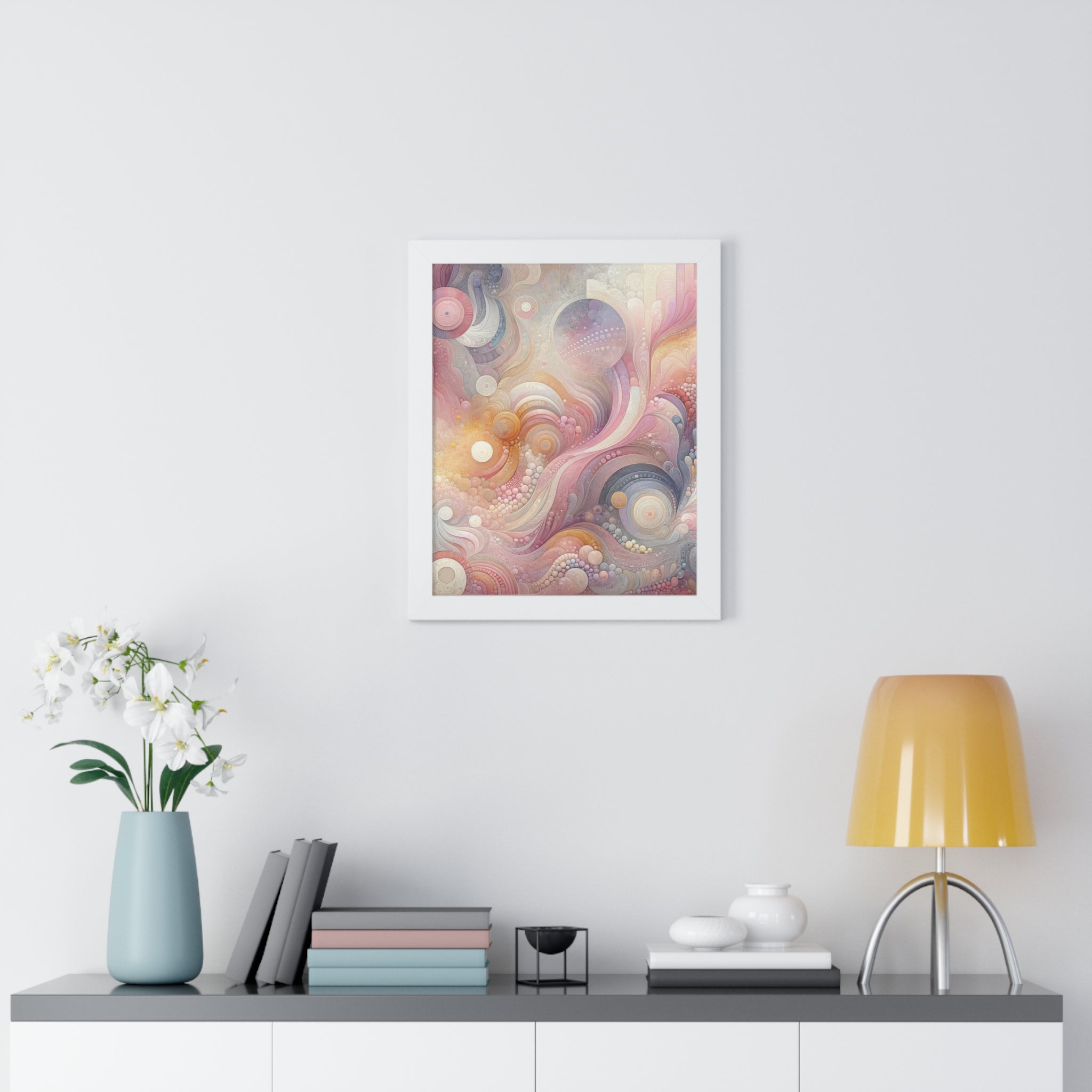 Pink Contemporary Elegance Abstract Modern Art Framed Canvas Print Wall Classic Encased in Black, White, or Walnut Frames with Durable Acrylic Protection Ready to Hang Timelessly Crafted..