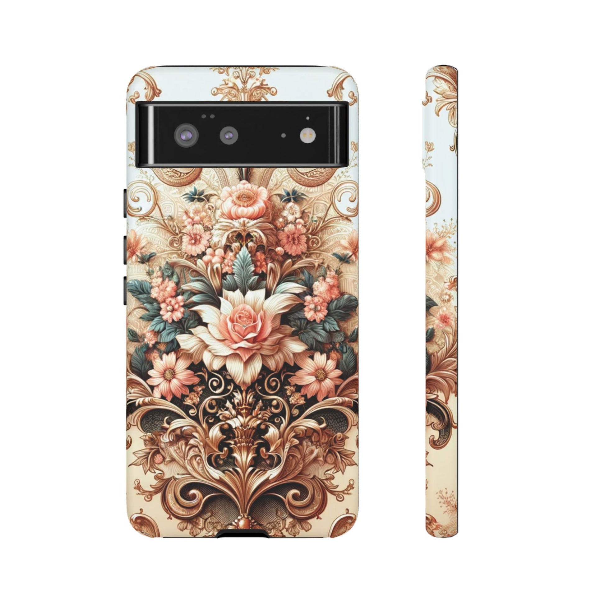 Gold Design Luxury Phone Tough Case Floral Elegant Durable Stylish for Modern Devices iPhone 17, 16, 15, Samsung iPhone Samsung Accessory Gift for Her