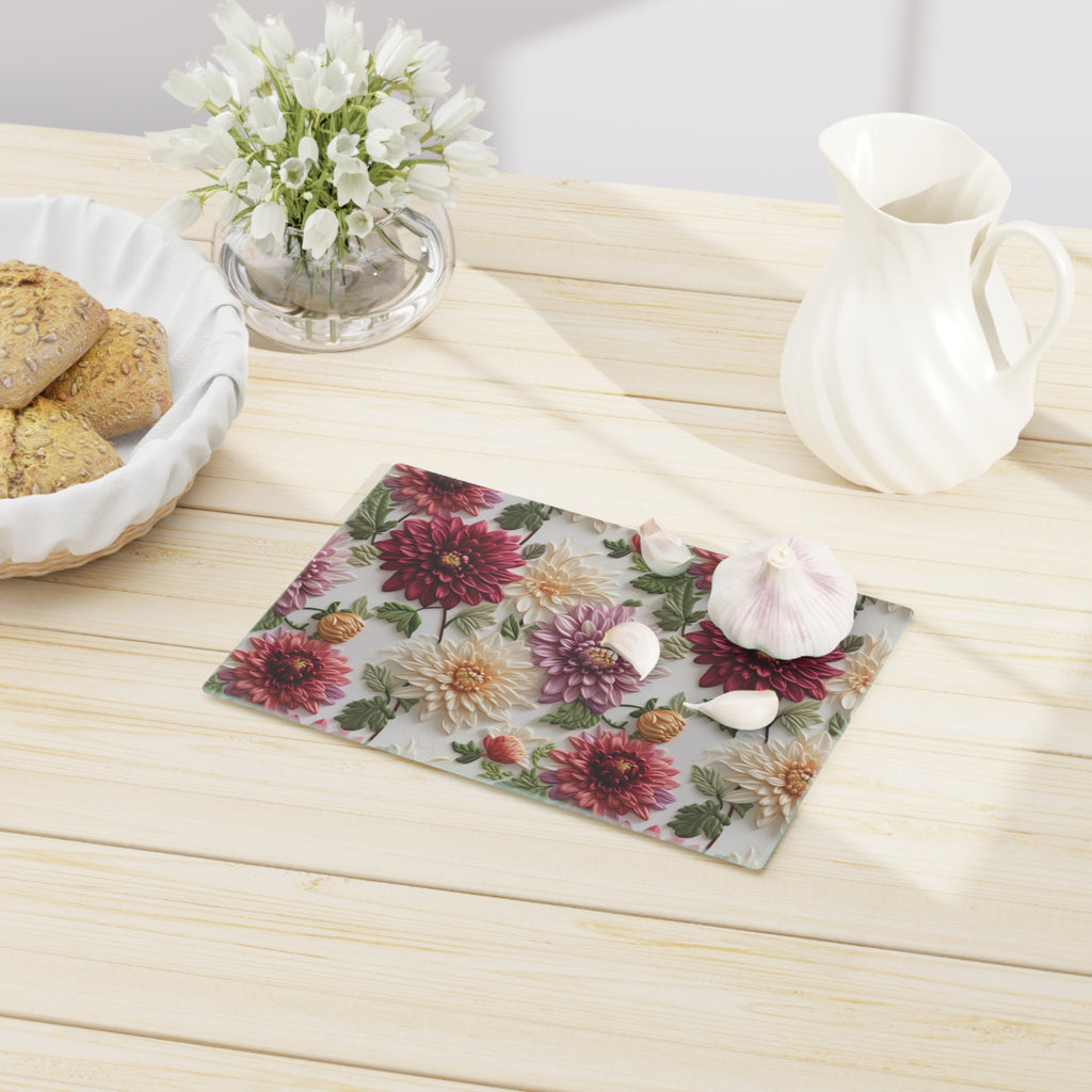 Elegant Fall Floral Glass Cutting Board Premium Autumn-Inspired Kitchen Decor & Gift | Durable, Heat-Resistant Tempered Glass | Perfect for Cooking & Serving - MRSBYVALLE