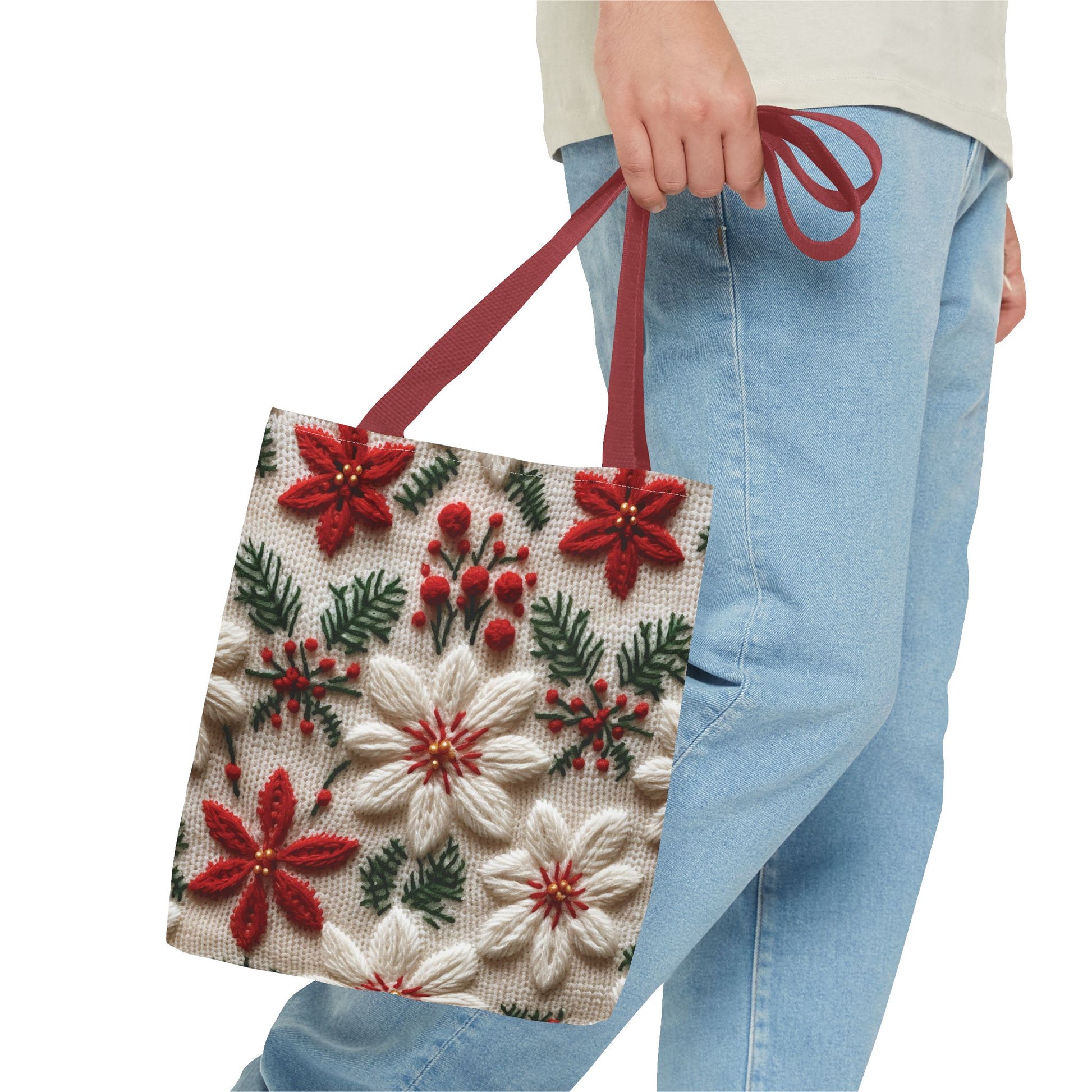 Festive Poinsettia Christmas Tote Stylish Holiday Bag for Shopping, Gifts, and Everyday Use - Durable, Reusable, and Perfect for Spreading Cheer This Holiday Season - MRSBYVALLE