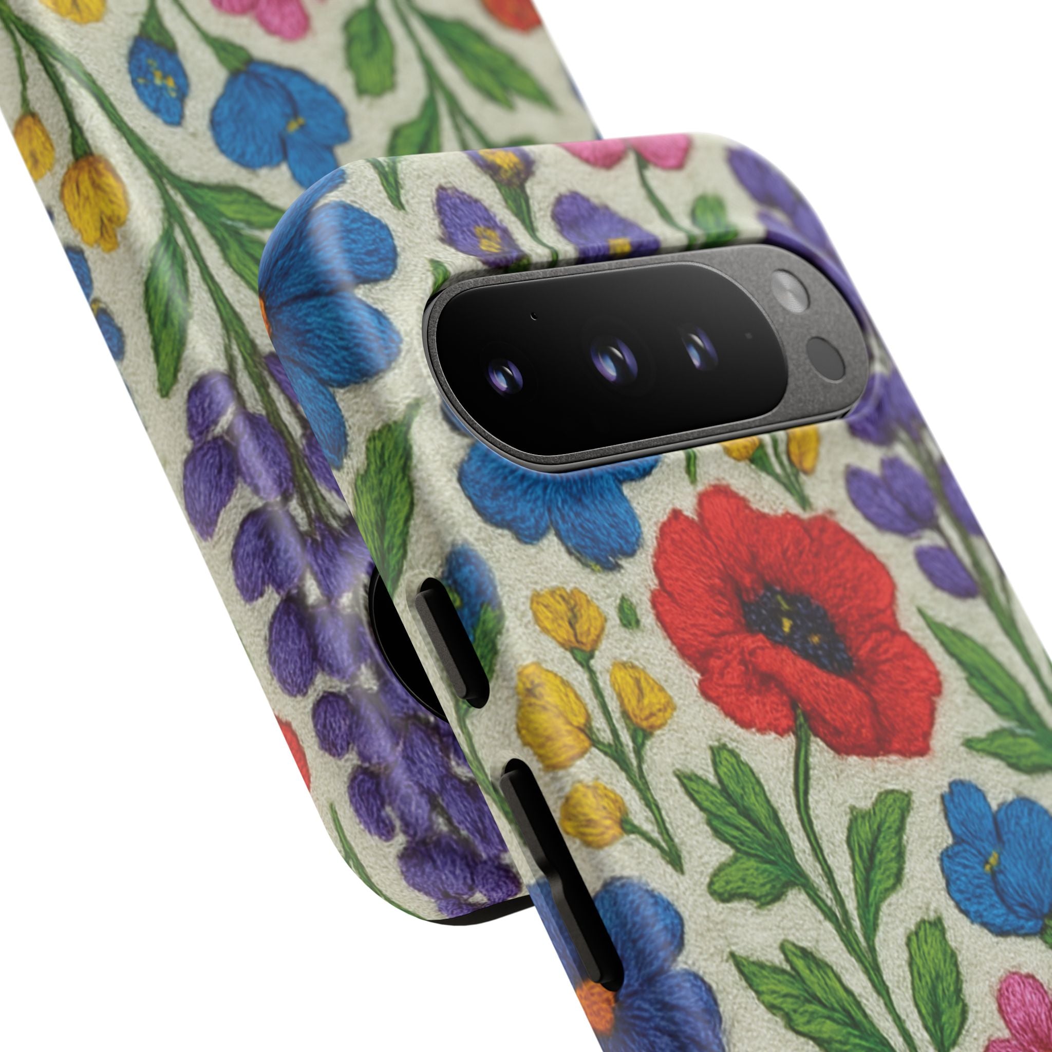 Bright 3D Illusion Wildflower Phone Case Cute Floral Design in Red, Pink, Blue – Aesthetic Protective Case for iPhone and  Android