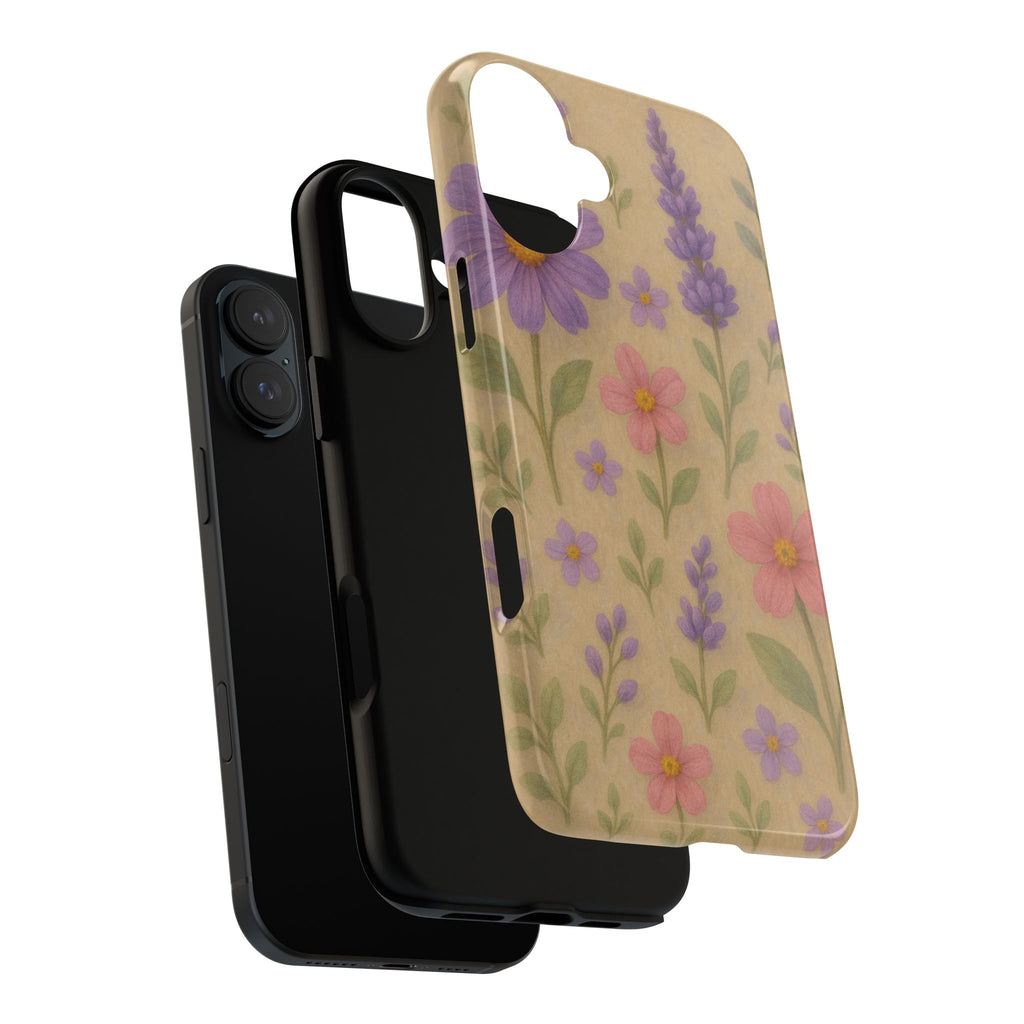 3D Illusion Wildflower Phone Case Cute Pastel Floral Design in Lavender, Pink, Mint Green – Aesthetic Protective Case for iPhone and  Android