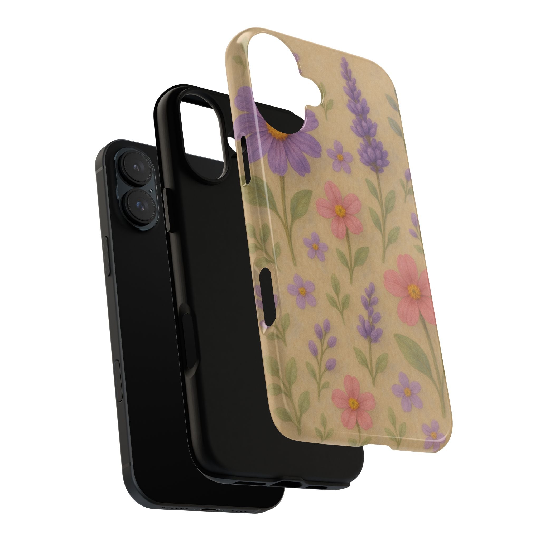 3D Illusion Wildflower Phone Case Cute Pastel Floral Design in Lavender, Pink, Mint Green – Aesthetic Protective Case for iPhone and  Android