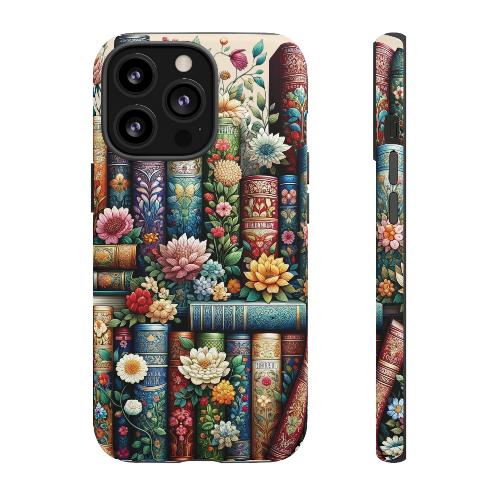 Books and Floral Boho Luxury Phone Tough Case Floral Elegant Durable Stylish for Modern Devices iPhone 15, Samsung iPhone Samsung Accessory Gift for Her.