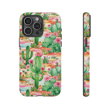 Pink and Mint Green Cactus Phone Case - Tough, Stylish Cover with Cactus Flowers | Durable Protection for iPhone & Android | Fresh Nature-Inspired Design!