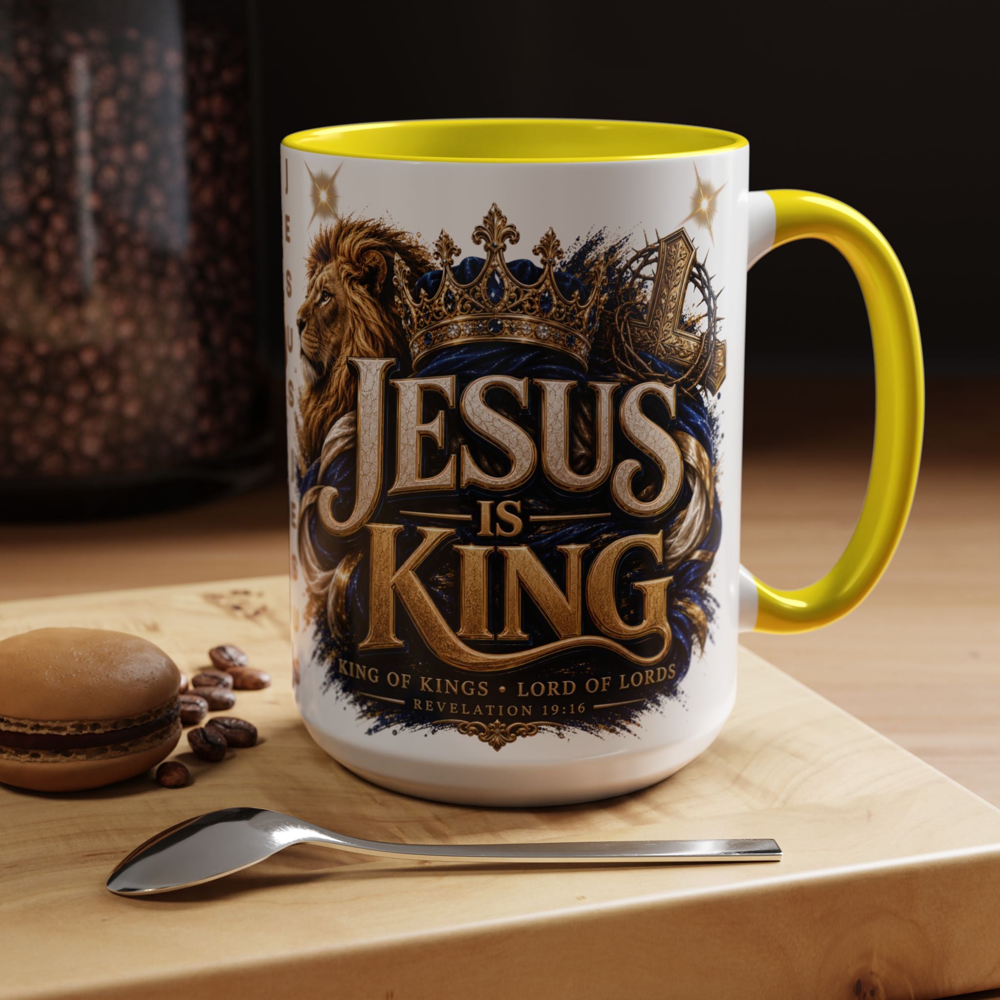 Jesus Is King Coffee Mug Christian Faith Accent Mug (11/15oz) Gift for Dad Mom